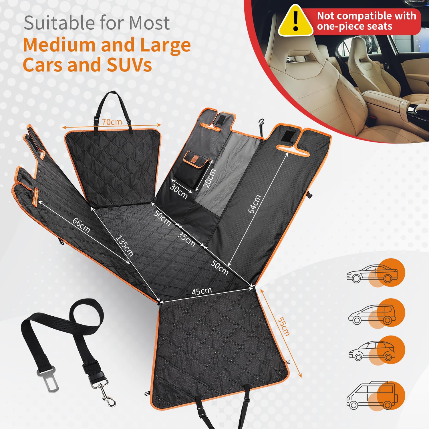KYG Dog Car Seat Cover Dog Hammock For Car Back Seats With Side Protection And Mesh Visual Window, Durable Scratch Proof And Waterproof Pet Car Seat Cover For Cars/Trucks/Suv 135 X 148 Cm Red & Black