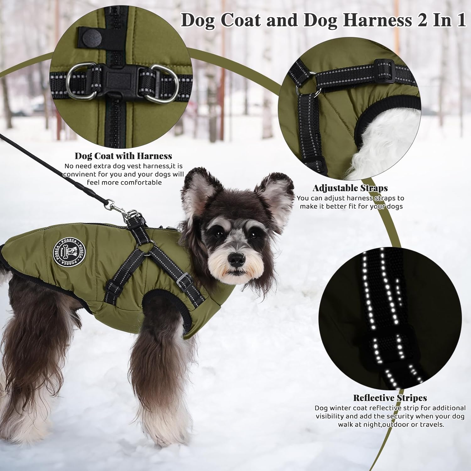 Poseca Dog Clothes for Small Dogs Dog Coat Waterproof Winter Jacket Warm Vest Dog Clothes Dog Coat Warm Winter Dog Jacket with Dog Harness for Small Medium Large Dogs