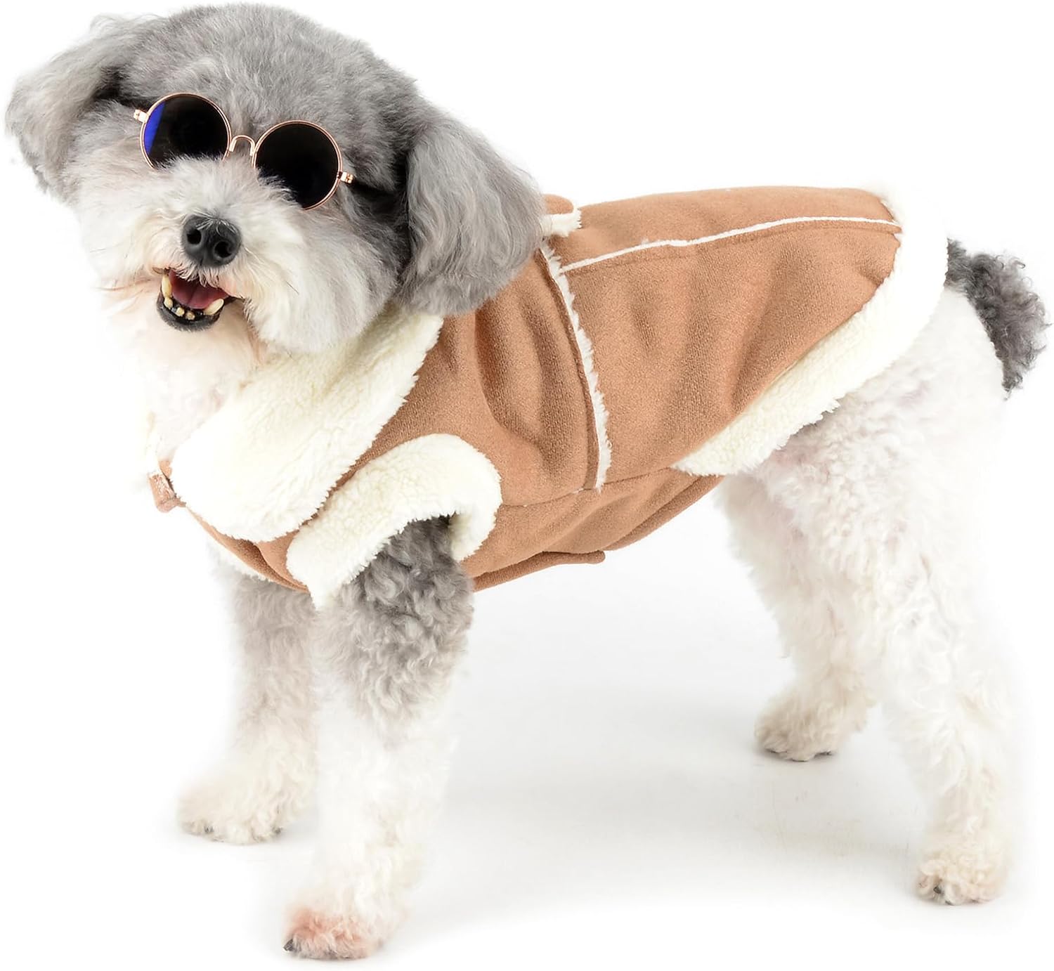 Zunea Dog Winter Coats for Small Dogs Cats Shearing Fleece Dog Jacket Coat with D-Ring Cute Puppy Clothes with Bow Soft Warm Fleece Vest Clothing Windproof Cold Weather Pet Chihuahua Apparel Khaki M