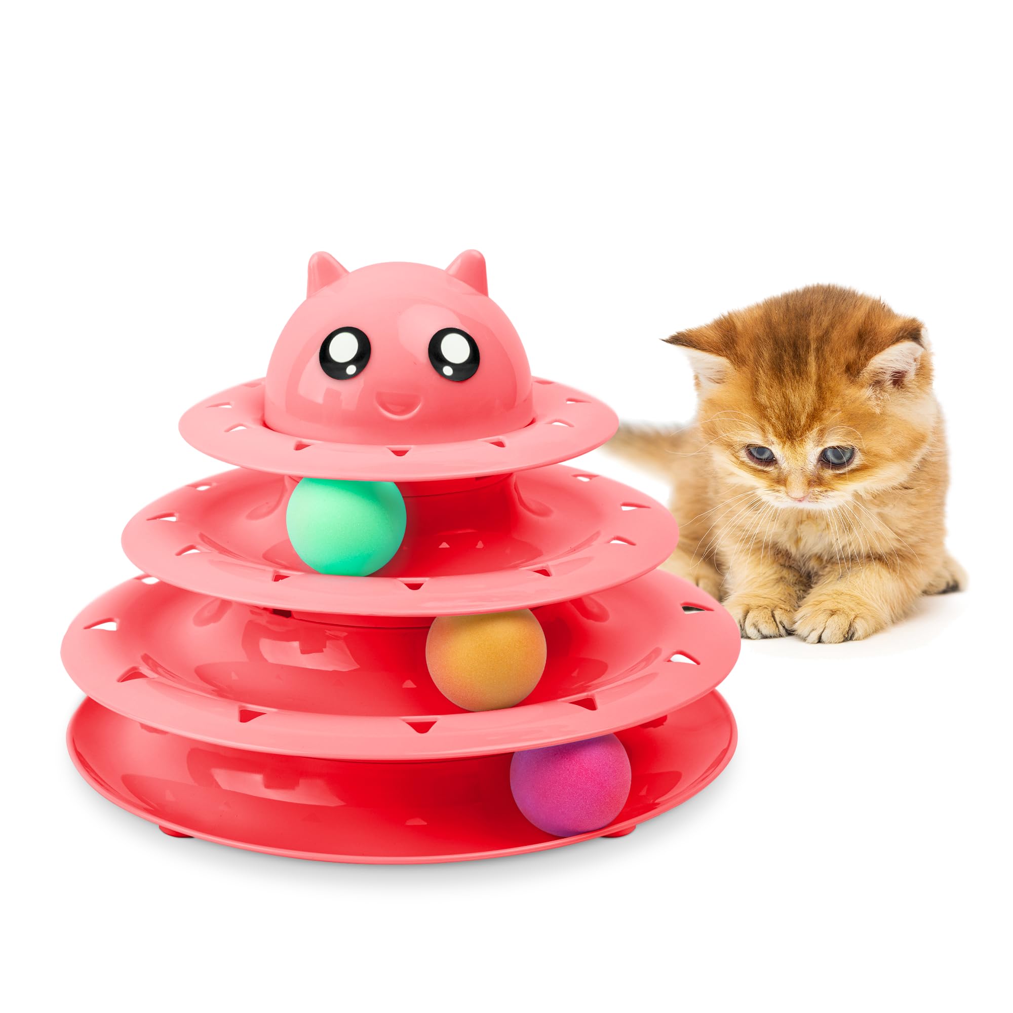 FurDreams Cat Roller Ball Toy Interactive - 3 Tier Tower Fun Cat Ball Track Toy, 3 Level Pet Teaser Toy for Interactive Play, Kitten Fun Puzzle Toy for Exercise & Stimulation