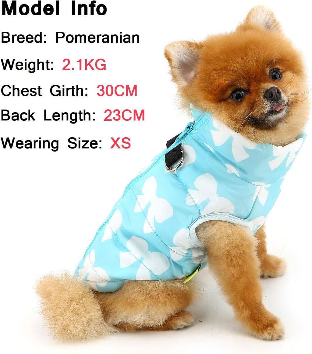 SMALLLEE_LUCKY_STORE Small Dog Cat Winter Coat Harness Jacket with D-ring Boy Girl Pet Puppy Comfort Padded Bomber Vest No Pull Chihuahua Clothes Pink Bows XS