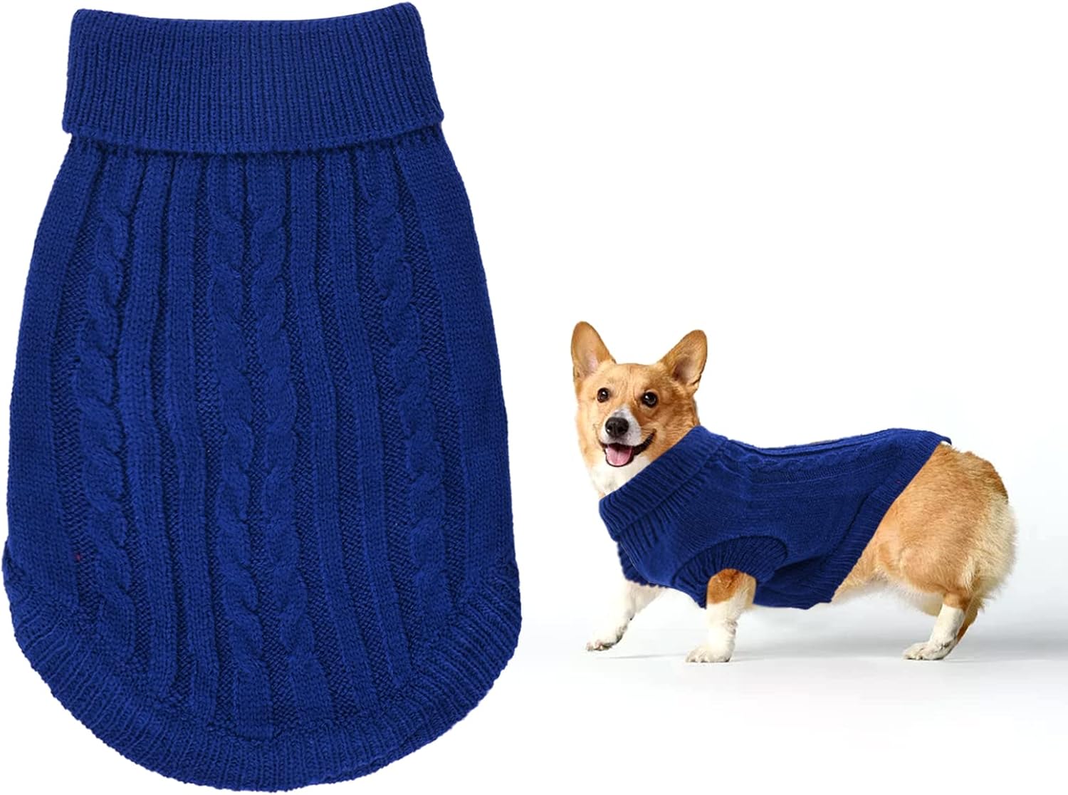 Small Dog Jumper, Warm Puppy Sweater for Small Dogs Winter Knitted Dog Pullover Soft Turtleneck Dog Clothes Vest for Pet Autumn, Winter Outfit for Welsh Corgi, Yorkshire Terrier, Chihuahua (XS, Blue)