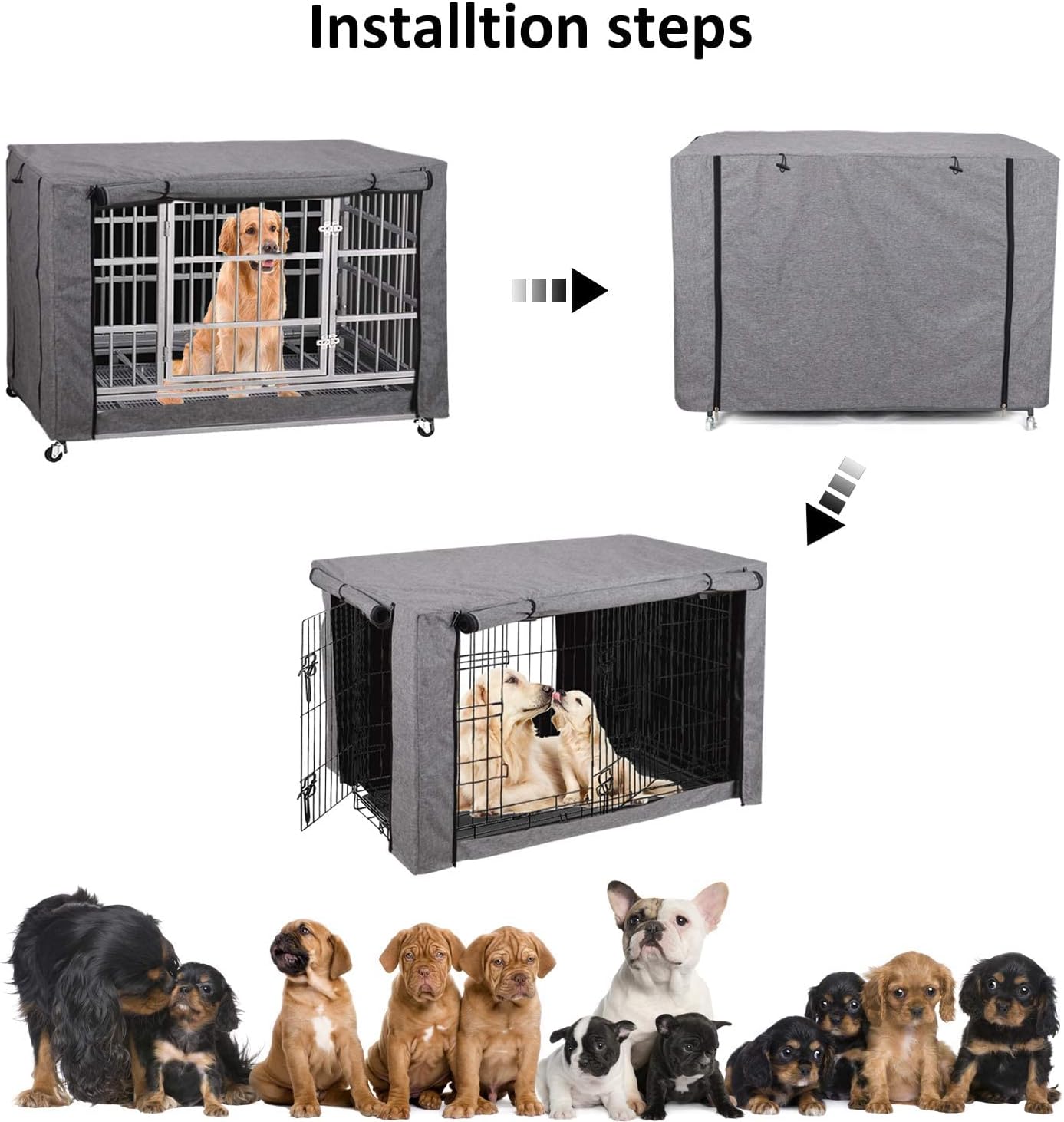 Dog Crate Cover - Durable Windproof Pet Kennel Cover for Wire Cages Indoor Outdoor Protection
