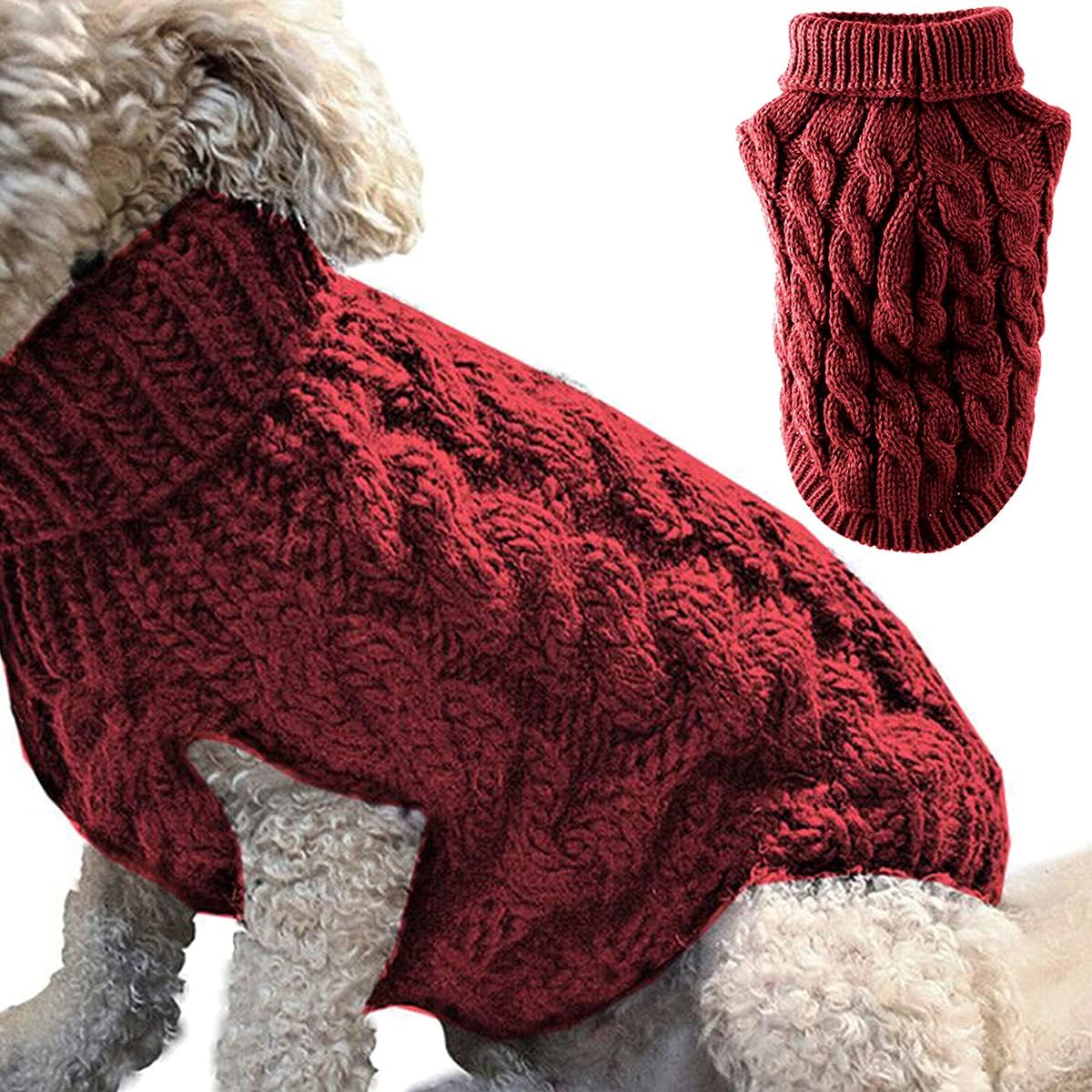 Pet Dog Turtleneck Knitting Sweater Coat Winter Warmer Thickening Pullover Knitwear Crochet Coat Clothes for Small Medium Large Dog Puppy Cat (M, Pink)