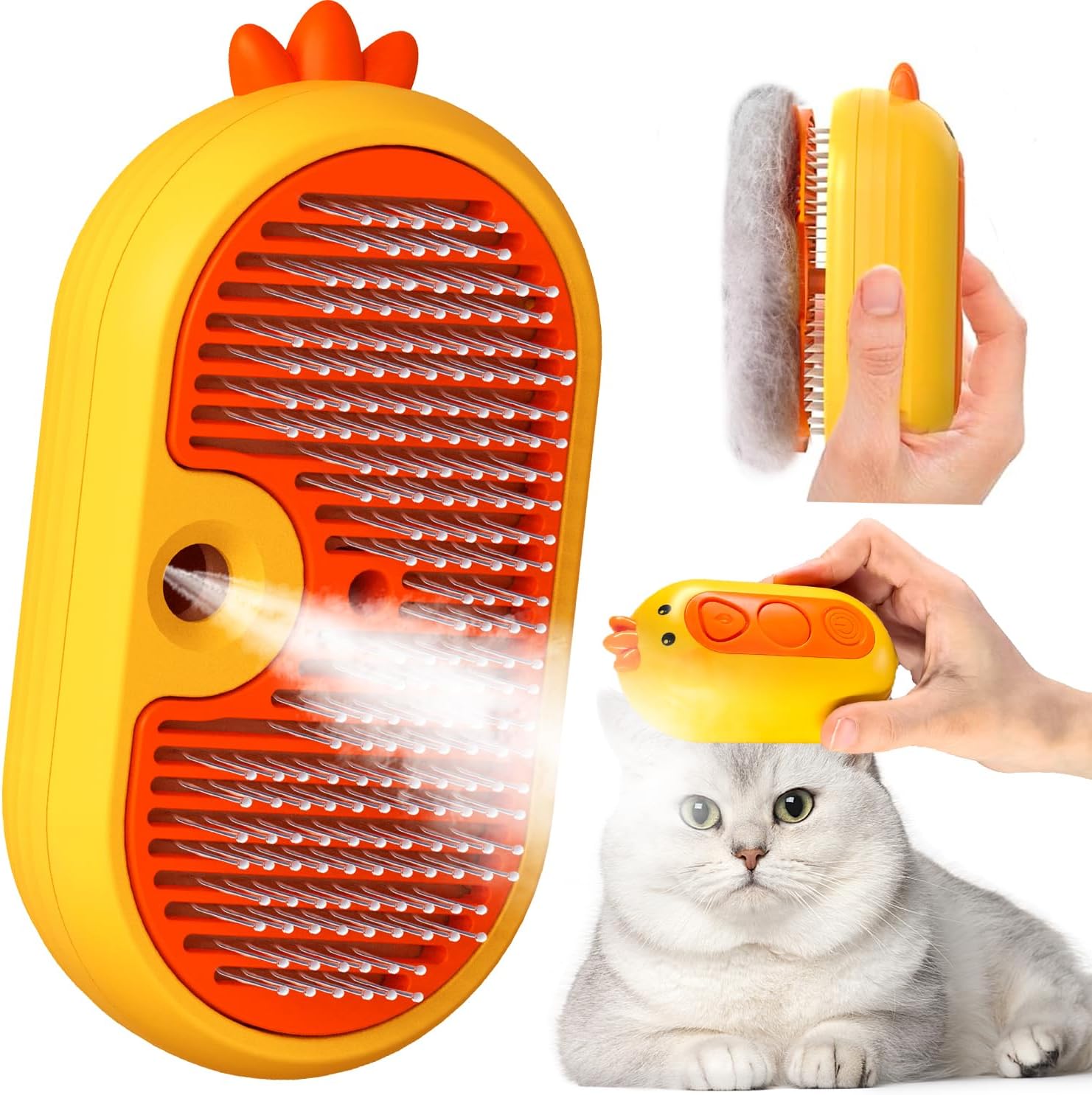 Cat Steam Brush with Release Button, | ObaPet