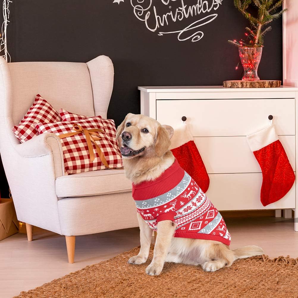 BINGPET Classic Dog Jumper Snowflake Elk Pattern - Soft Thickening Pet Sweater Warm Cat Dog Apparel, Knitwear Pet Winter Clothes Christmas Outfits