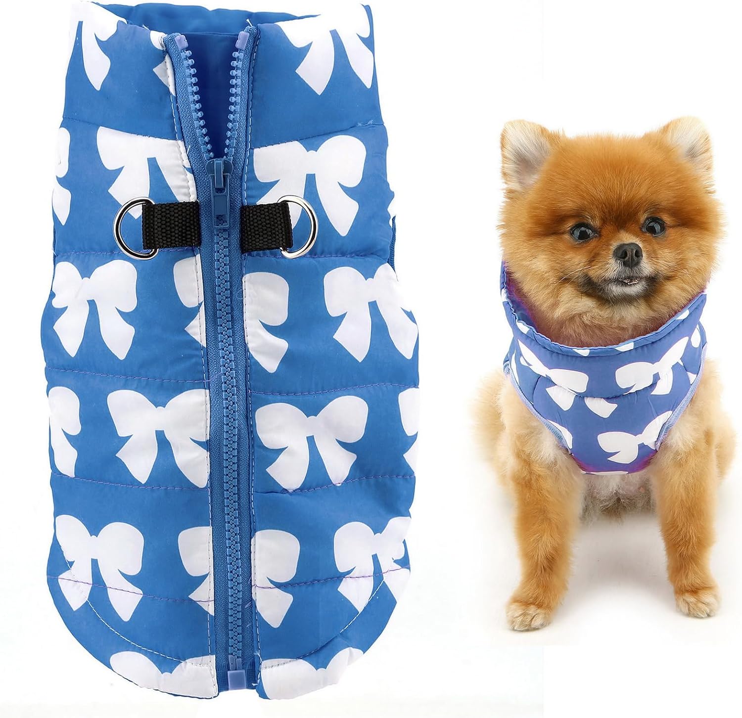 SMALLLEE_LUCKY_STORE Small Dog Cat Winter Coat Harness Jacket with D-ring Boy Girl Pet Puppy Comfort Padded Bomber Vest No Pull Chihuahua Clothes Pink Bows XS