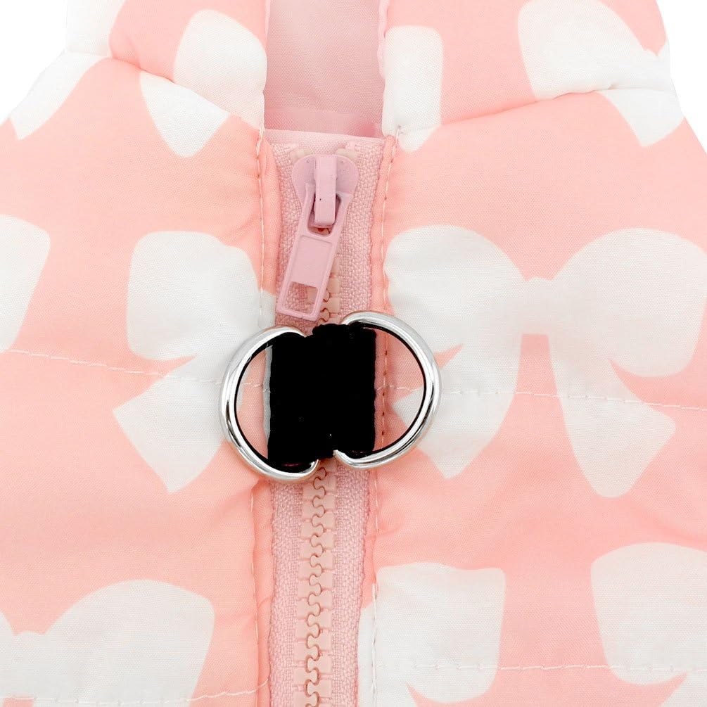 SMALLLEE_LUCKY_STORE Small Dog Cat Winter Coat Harness Jacket with D-ring Boy Girl Pet Puppy Comfort Padded Bomber Vest No Pull Chihuahua Clothes Pink Bows XS