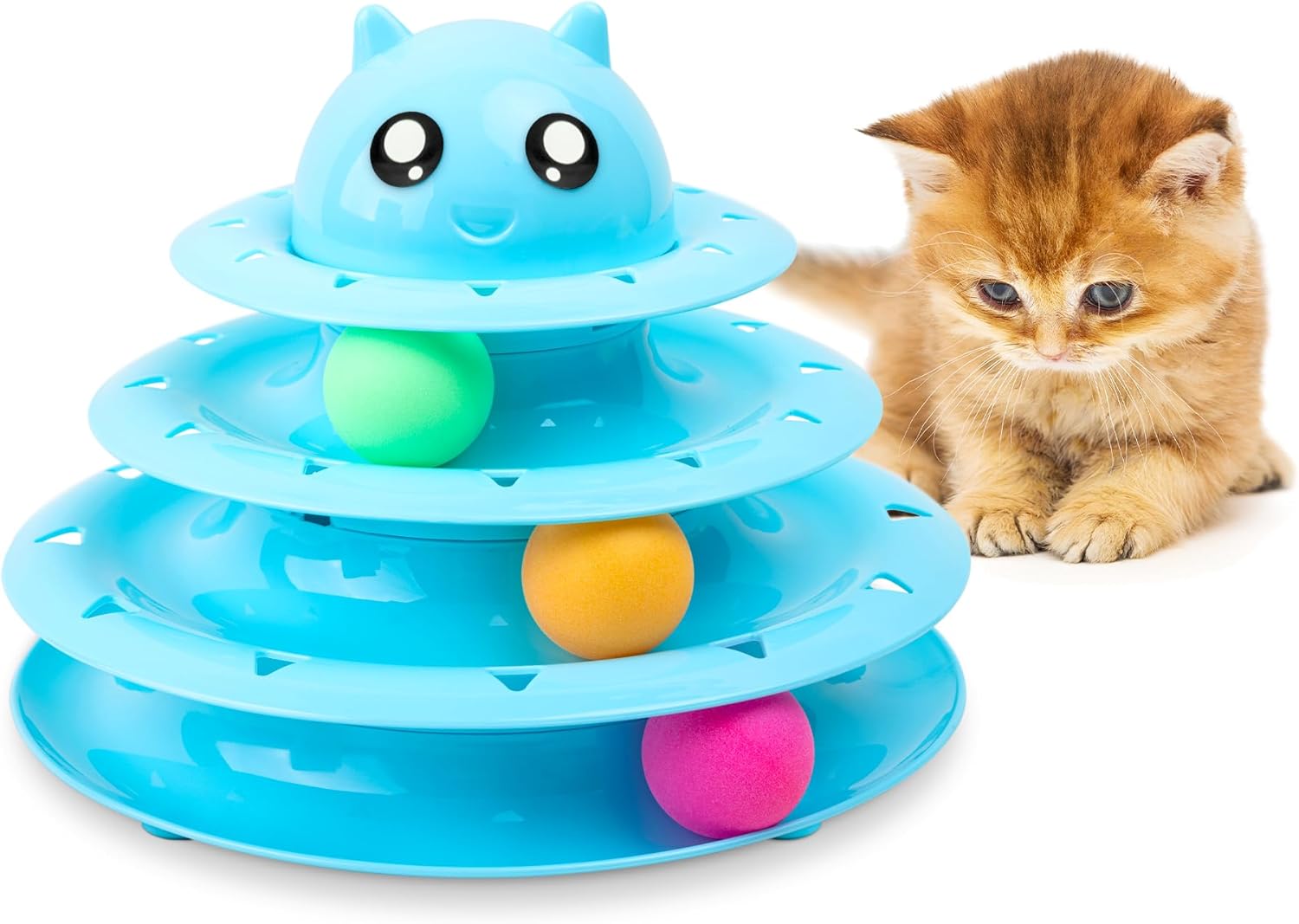 FurDreams Cat Roller Ball Toy Interactive - 3 Tier Tower Fun Cat Ball Track Toy, 3 Level Pet Teaser Toy for Interactive Play, Kitten Fun Puzzle Toy for Exercise & Stimulation