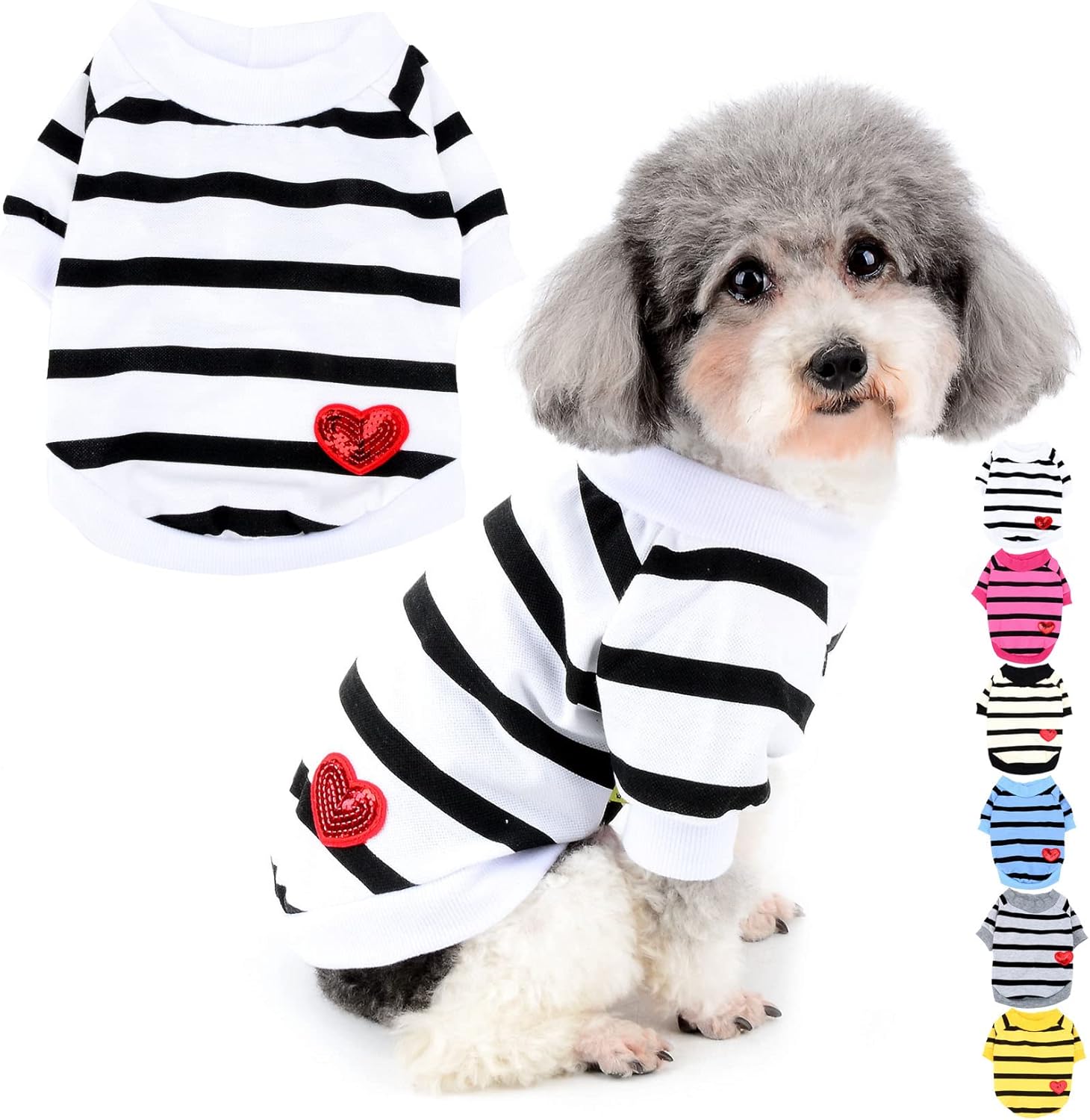 Zunea Dog Shirts for Small Dogs Summer Basic T-Shirt Striped Puppy Clothes Sequins Love Heart Sweatshirt Soft Cotton Short Sleeve Tee Shirt Pet Girl Boy Clothing Pullover Chihuahua Apparel Gray S