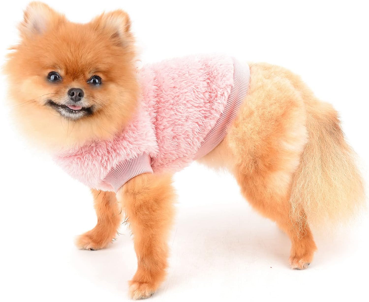 SMALLLEE_LUCKY_STORE Pet Sherpa Fleece Jumper Vest Sweaters Turtleneck Pullover with D-ring Soft Sweatshirt for Small Dogs Cat Puppy Boy Girl Yorkie Chihuahua Warm Fall Winter Clothes,Pink,S