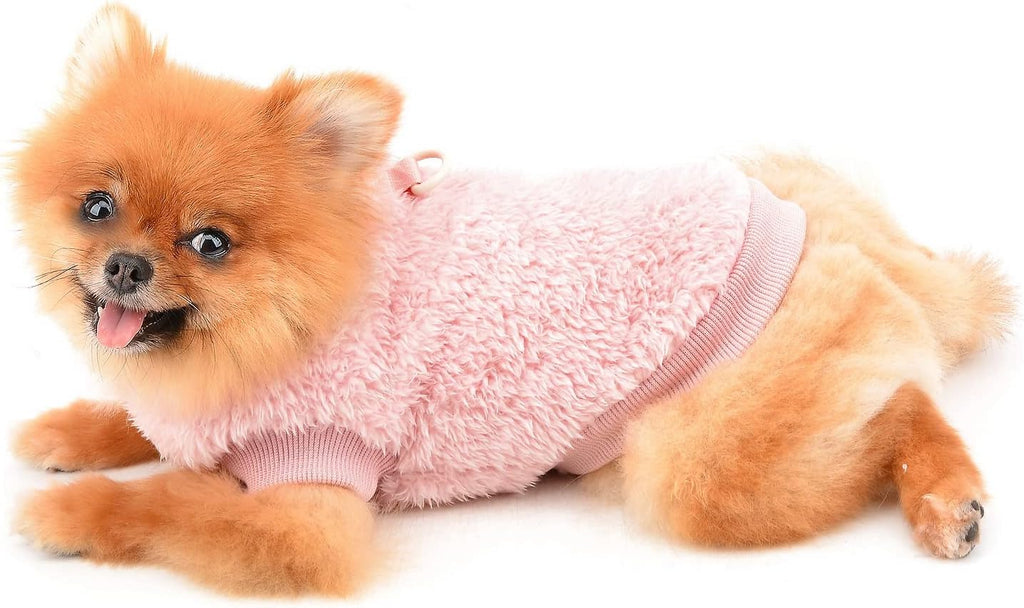 SMALLLEE_LUCKY_STORE Pet Sherpa Fleece Jumper Vest Sweaters Turtleneck Pullover with D-ring Soft Sweatshirt for Small Dogs Cat Puppy Boy Girl Yorkie Chihuahua Warm Fall Winter Clothes,Pink,S