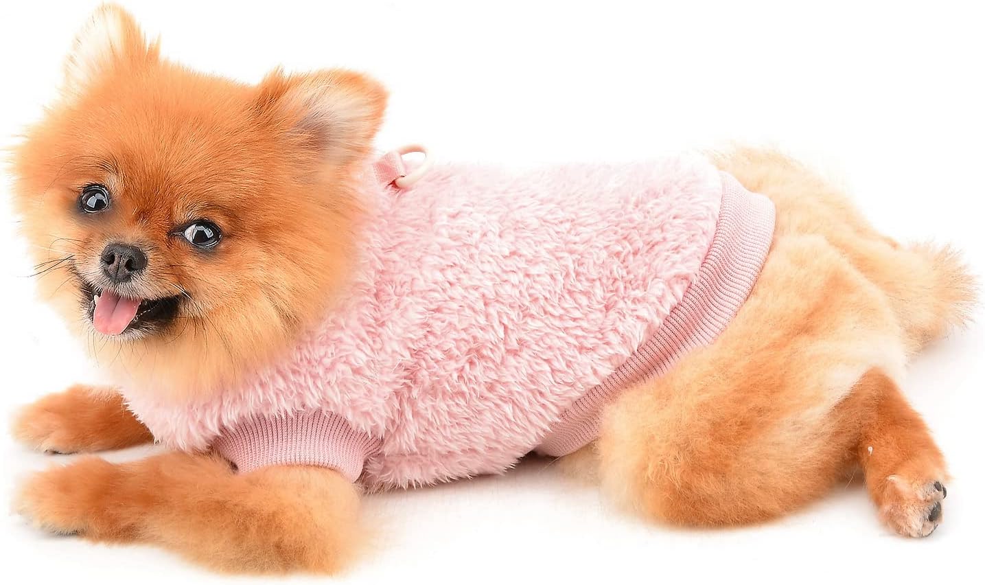 SMALLLEE_LUCKY_STORE Pet Sherpa Fleece Jumper Vest Sweaters Turtleneck Pullover with D-ring Soft Sweatshirt for Small Dogs Cat Puppy Boy Girl Yorkie Chihuahua Warm Fall Winter Clothes,Pink,S