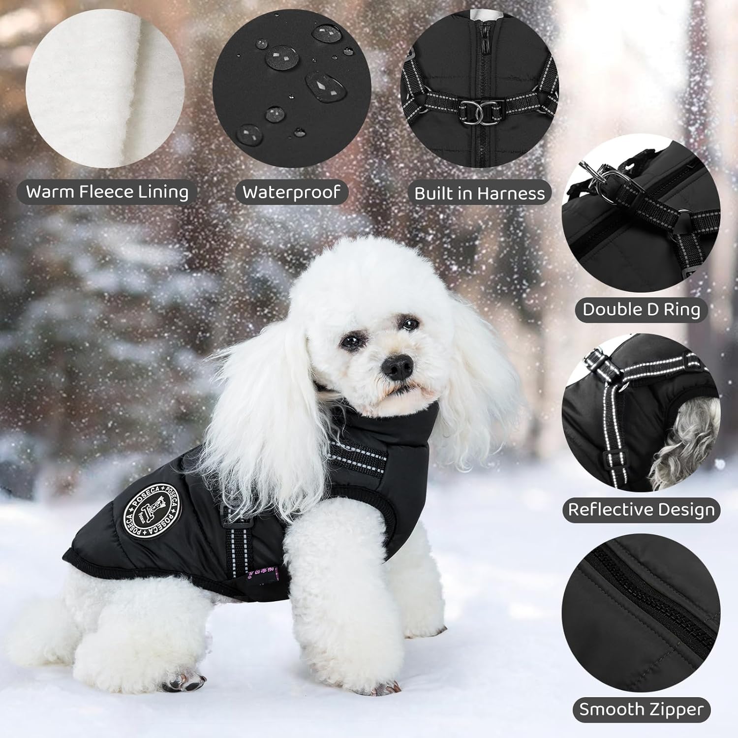 Poseca Dog Clothes for Small Dogs Dog Coat Waterproof Winter Jacket Warm Vest Dog Clothes Dog Coat Warm Winter Dog Jacket with Dog Harness for Small Medium Large Dogs