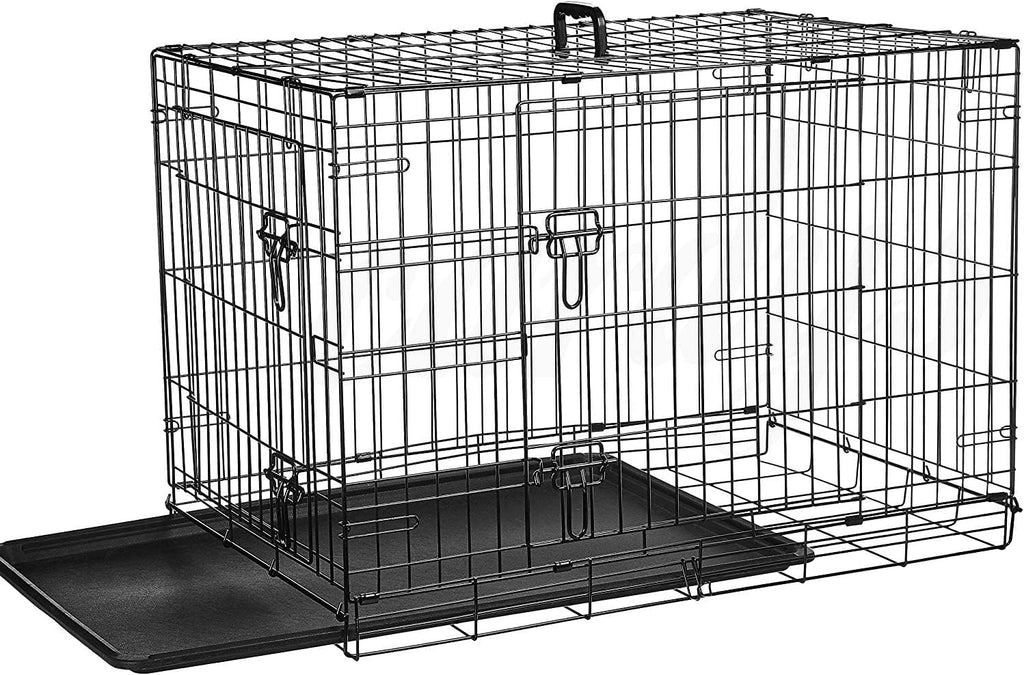 Cardys Dog Crate Puppy Pet Cage with Doors Easy Clean Removable Plastic Tray Folding Metal Easy Clean Portable Training Crate
