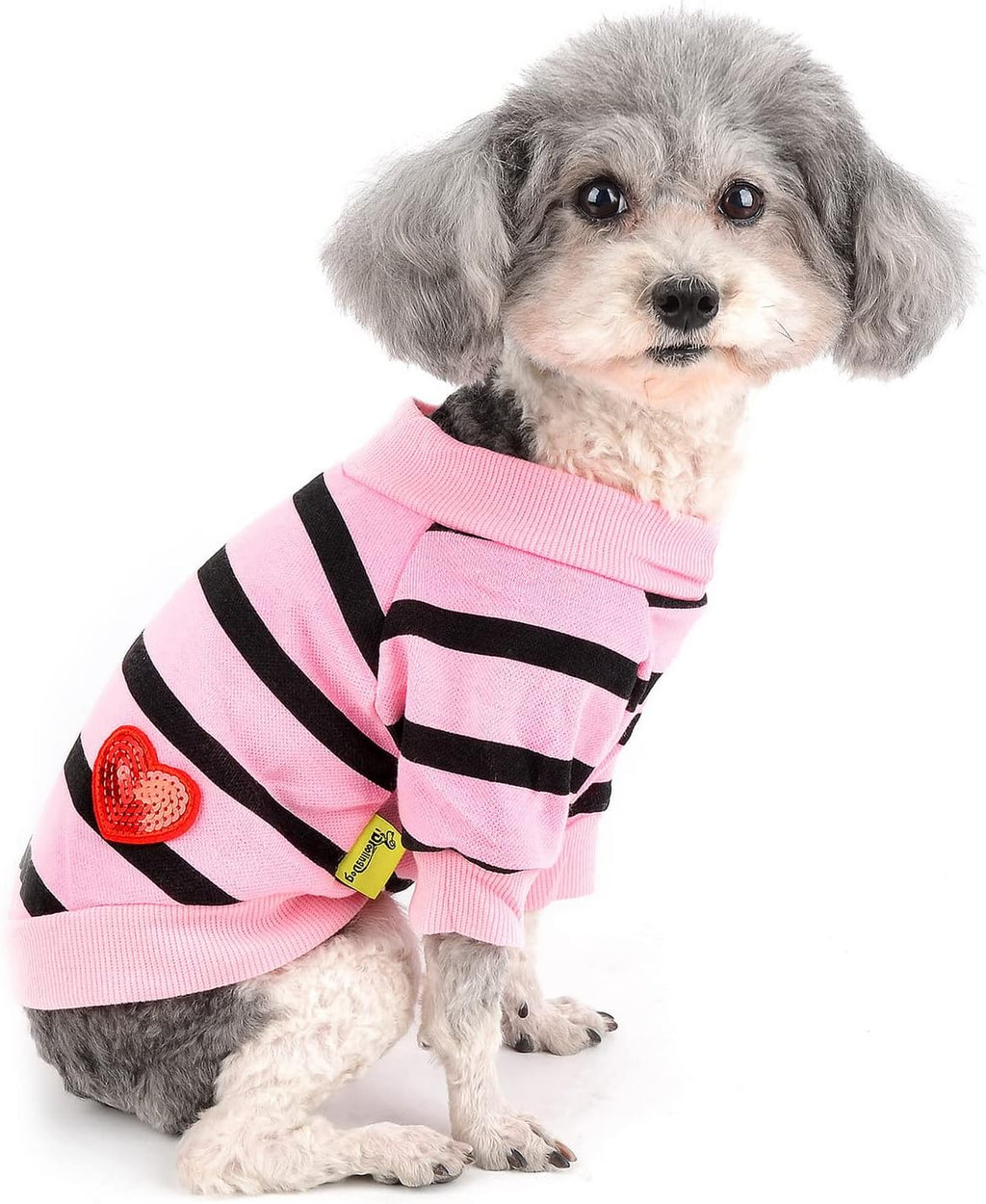 Zunea Dog Shirts for Small Dogs Summer Basic T-Shirt Striped Puppy Clothes Sequins Love Heart Sweatshirt Soft Cotton Short Sleeve Tee Shirt Pet Girl Boy Clothing Pullover Chihuahua Apparel Gray S