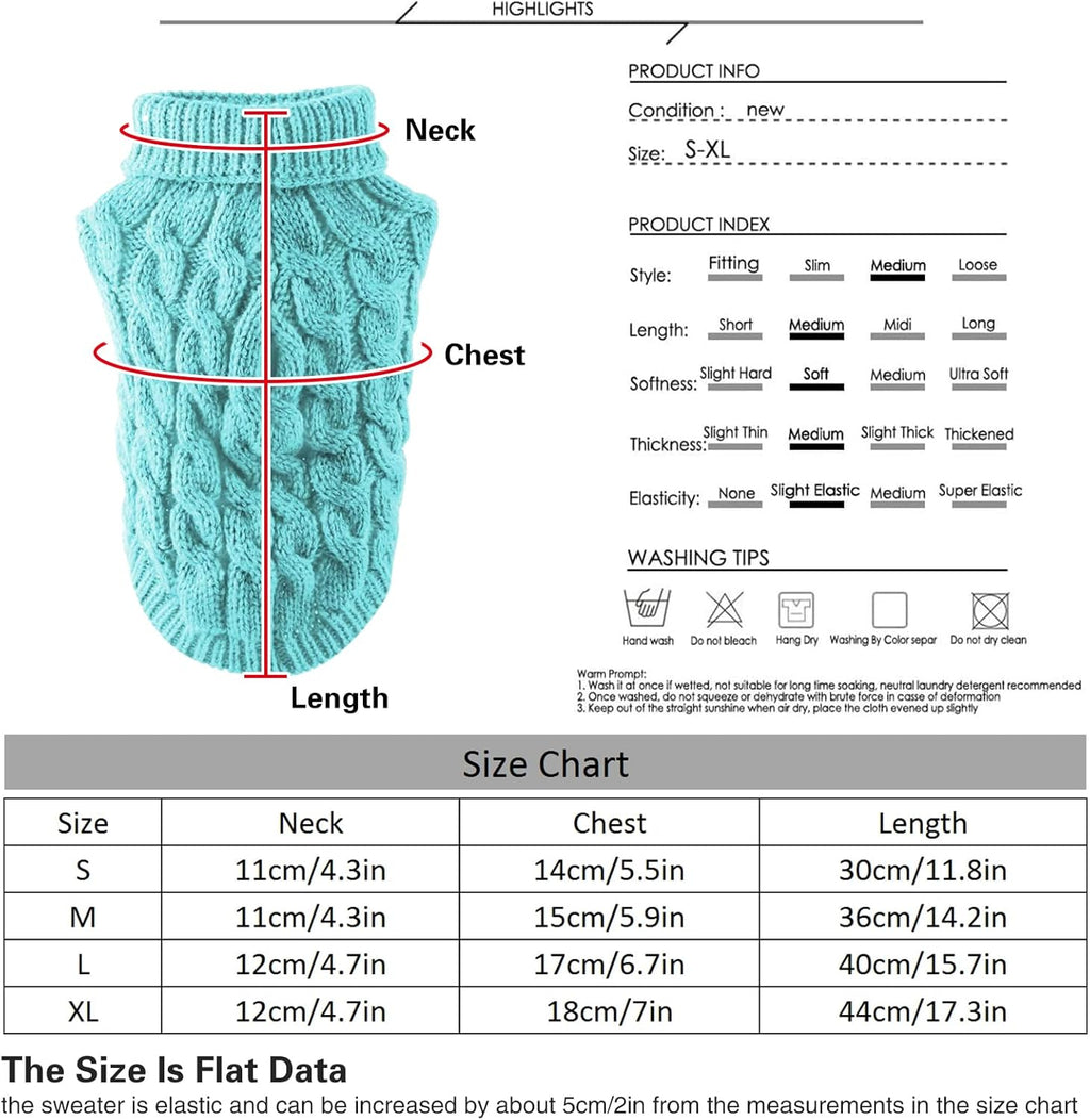 Pet Dog Turtleneck Knitting Sweater Coat Winter Warmer Thickening Pullover Knitwear Crochet Coat Clothes for Small Medium Large Dog Puppy Cat (M, Pink)