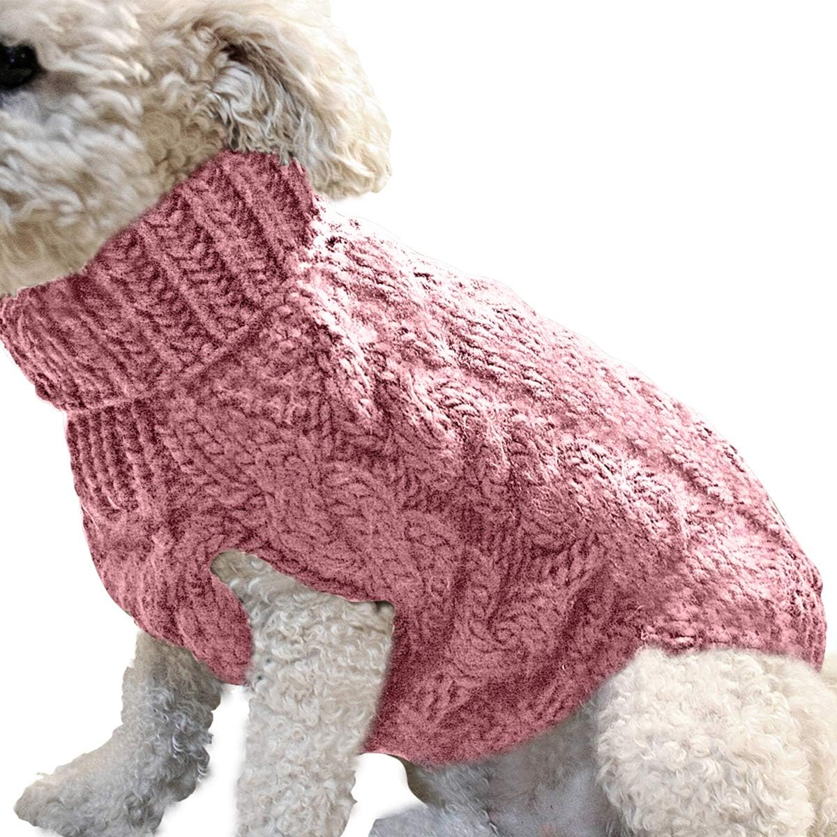 Pet Dog Turtleneck Knitting Sweater Coat Winter Warmer Thickening Pullover Knitwear Crochet Coat Clothes for Small Medium Large Dog Puppy Cat (M, Pink)