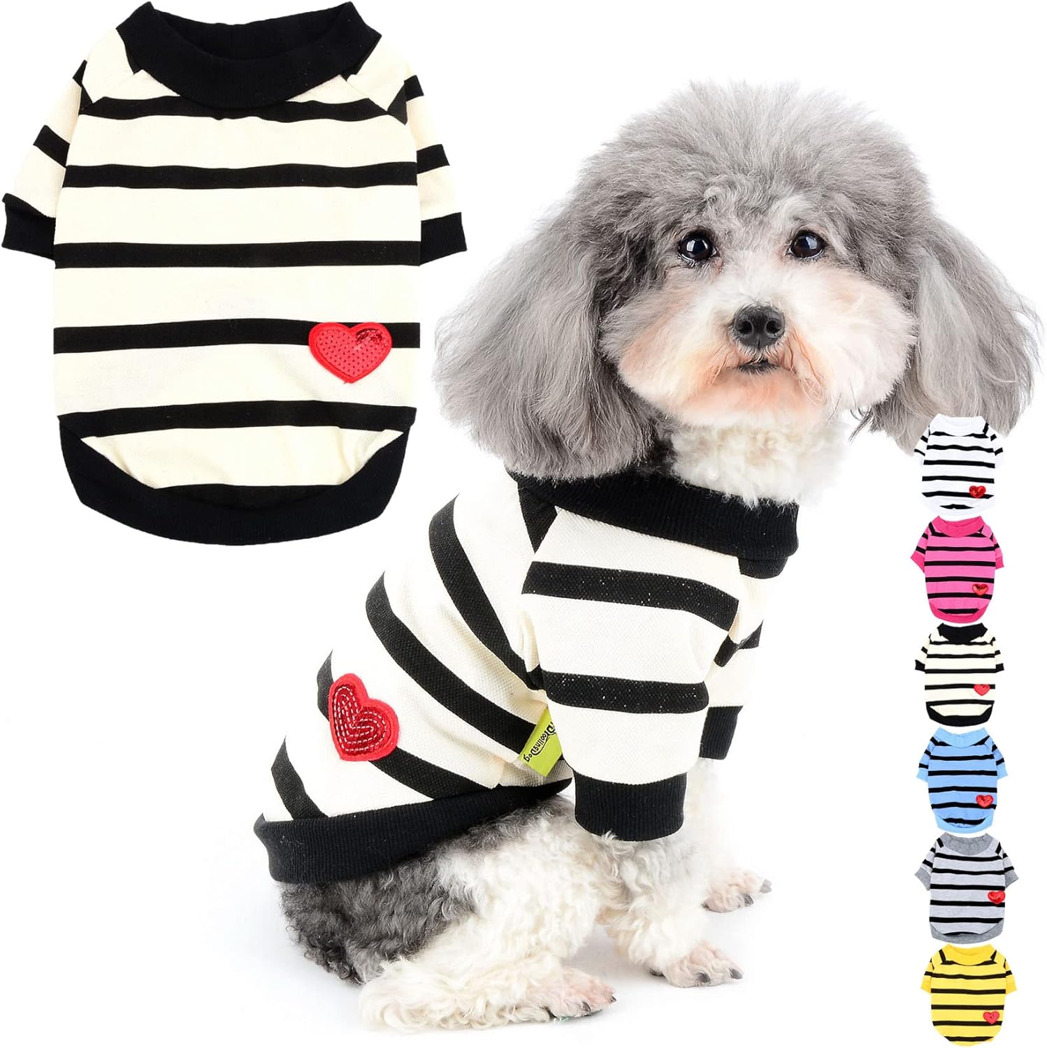Zunea Dog Shirts for Small Dogs Summer Basic T-Shirt Striped Puppy Clothes Sequins Love Heart Sweatshirt Soft Cotton Short Sleeve Tee Shirt Pet Girl Boy Clothing Pullover Chihuahua Apparel Gray S