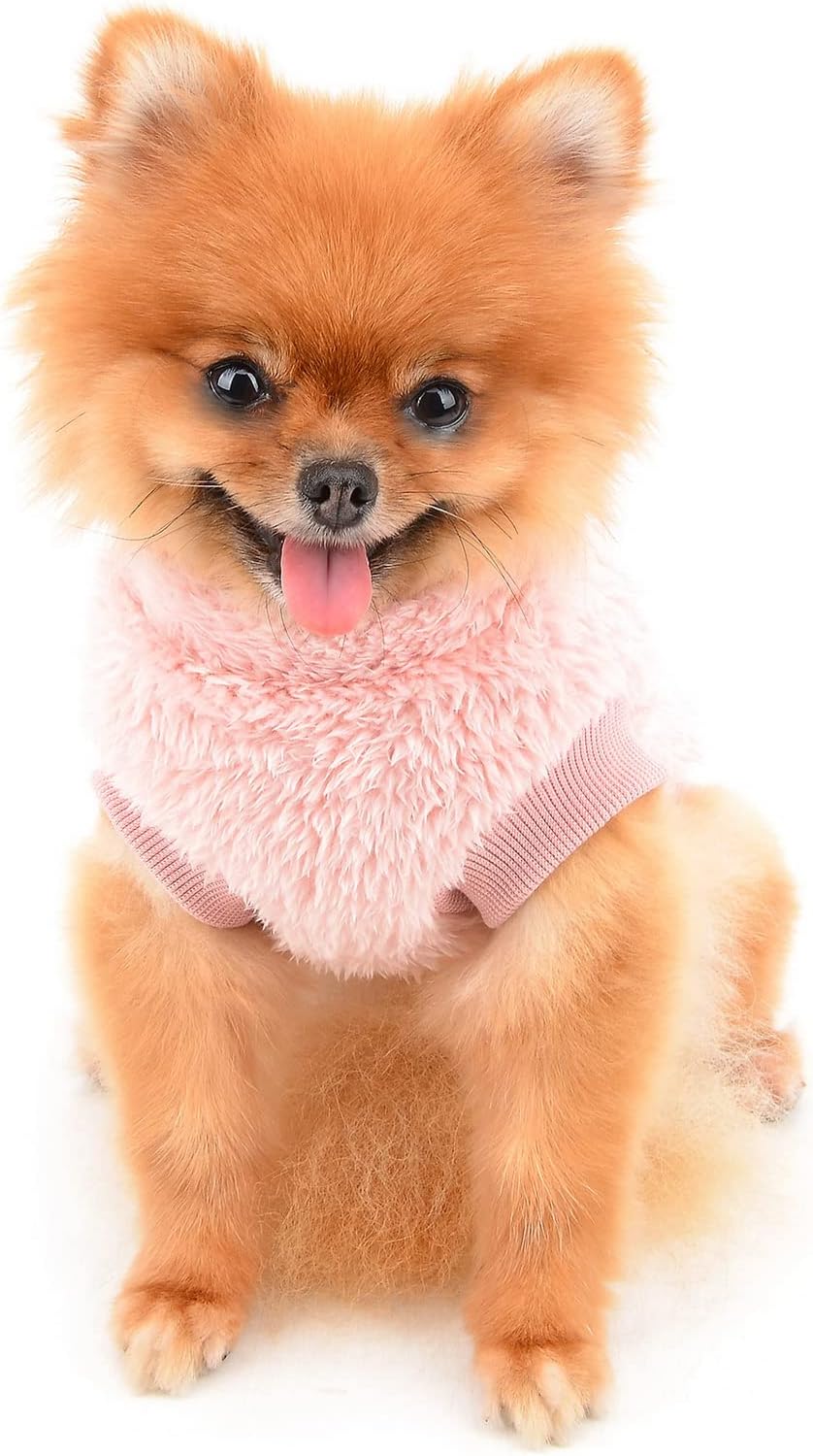 SMALLLEE_LUCKY_STORE Pet Sherpa Fleece Jumper Vest Sweaters Turtleneck Pullover with D-ring Soft Sweatshirt for Small Dogs Cat Puppy Boy Girl Yorkie Chihuahua Warm Fall Winter Clothes,Pink,S