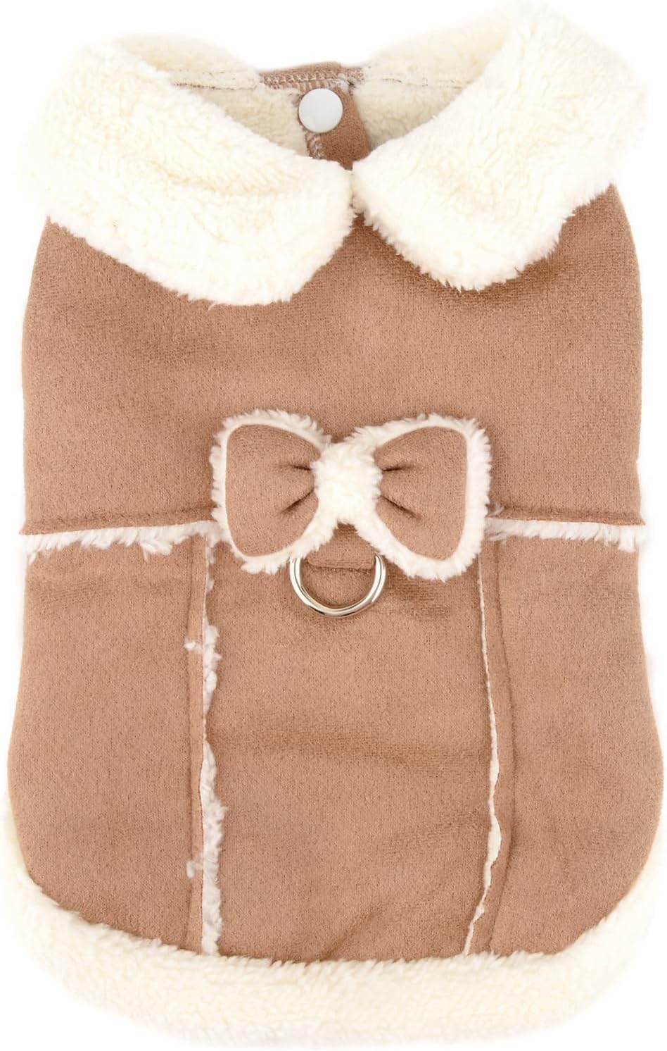 Zunea Dog Winter Coats for Small Dogs Cats Shearing Fleece Dog Jacket Coat with D-Ring Cute Puppy Clothes with Bow Soft Warm Fleece Vest Clothing Windproof Cold Weather Pet Chihuahua Apparel Khaki M