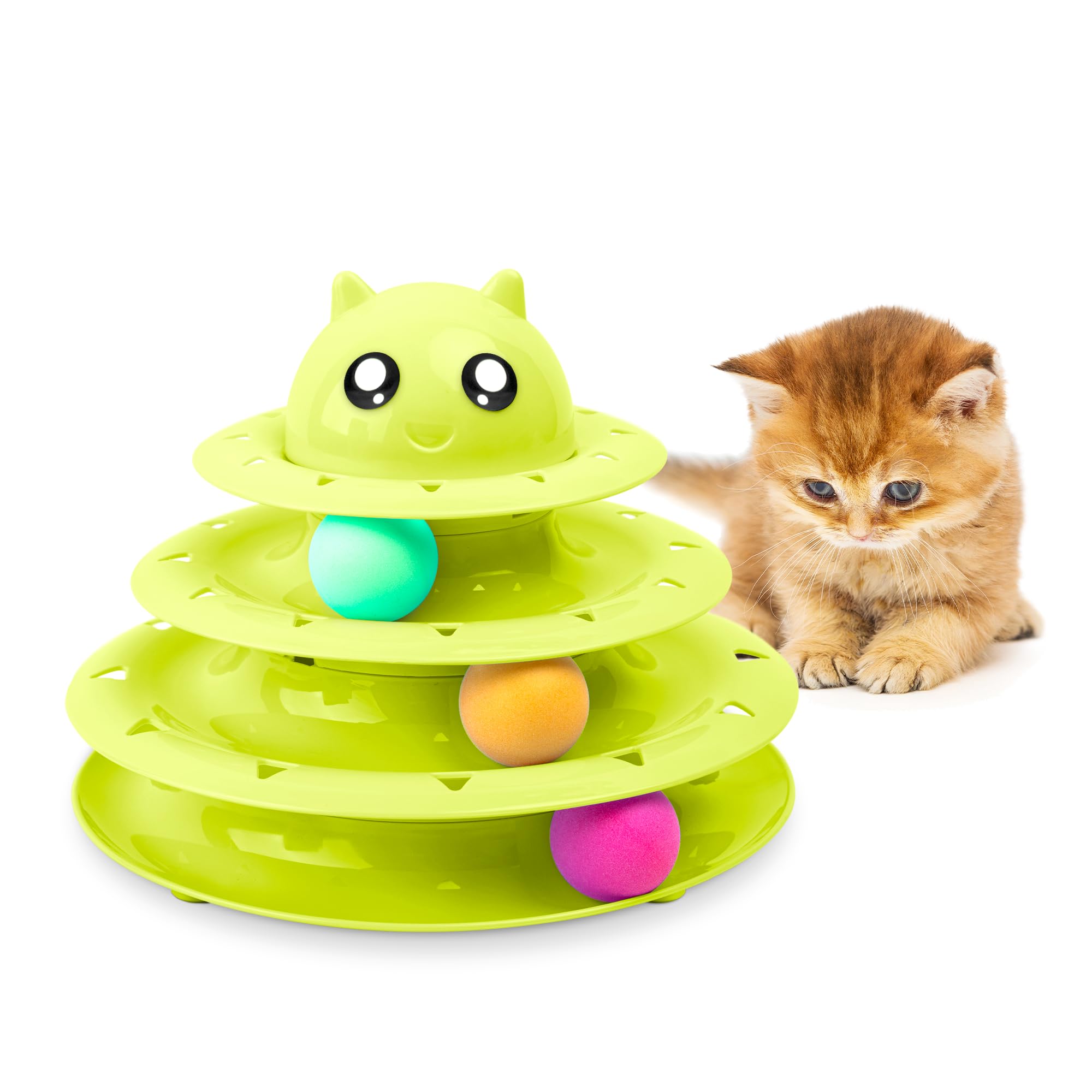 FurDreams Cat Roller Ball Toy Interactive - 3 Tier Tower Fun Cat Ball Track Toy, 3 Level Pet Teaser Toy for Interactive Play, Kitten Fun Puzzle Toy for Exercise & Stimulation