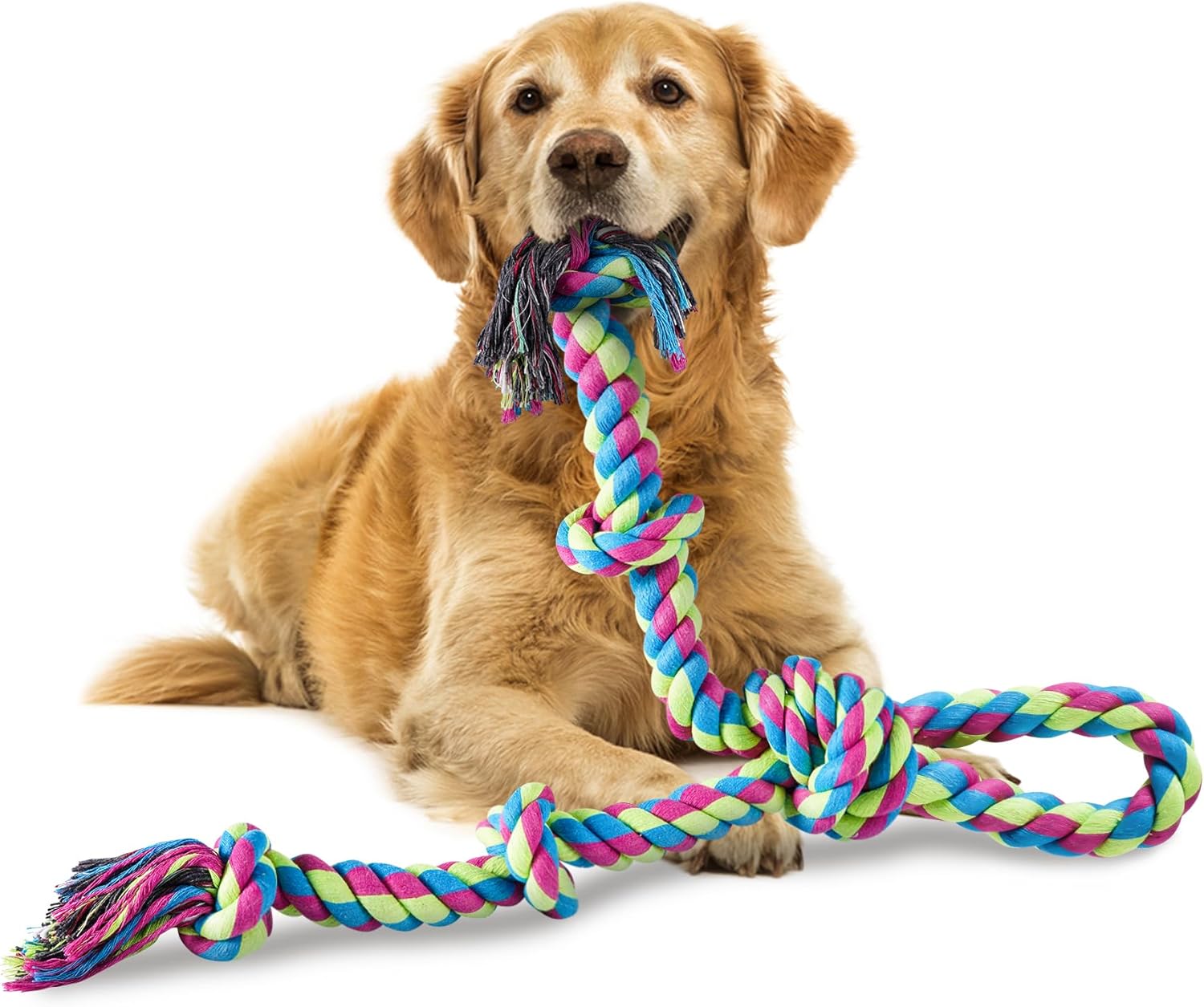 Aitmexcn Dog Rope Toys for Large Medium Dog Chewers, Rope Indestructible Dog Chew Toys, 37 Inch 5 Knots Tough Dog Tug Toy for Teeth Cleaning, Tug of War