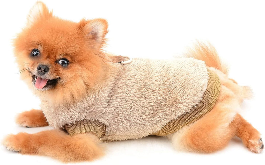 SMALLLEE_LUCKY_STORE Pet Sherpa Fleece Jumper Vest Sweaters Turtleneck Pullover with D-ring Soft Sweatshirt for Small Dogs Cat Puppy Boy Girl Yorkie Chihuahua Warm Fall Winter Clothes,Pink,S