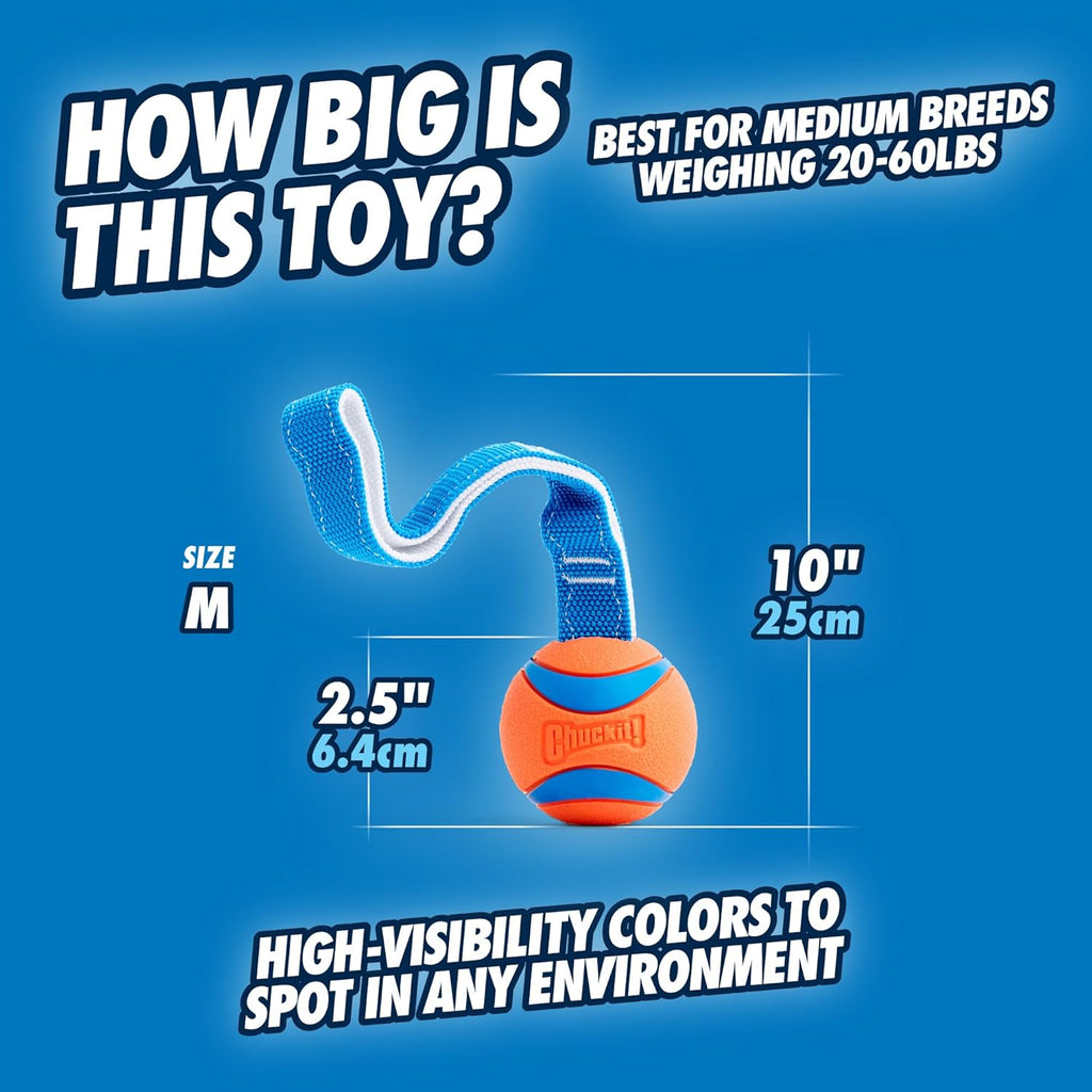 Chuckit! Ultra Tug Dog Toy With Rubber Ball Tug Of War Interactive Fetch Toy for Dogs, Medium