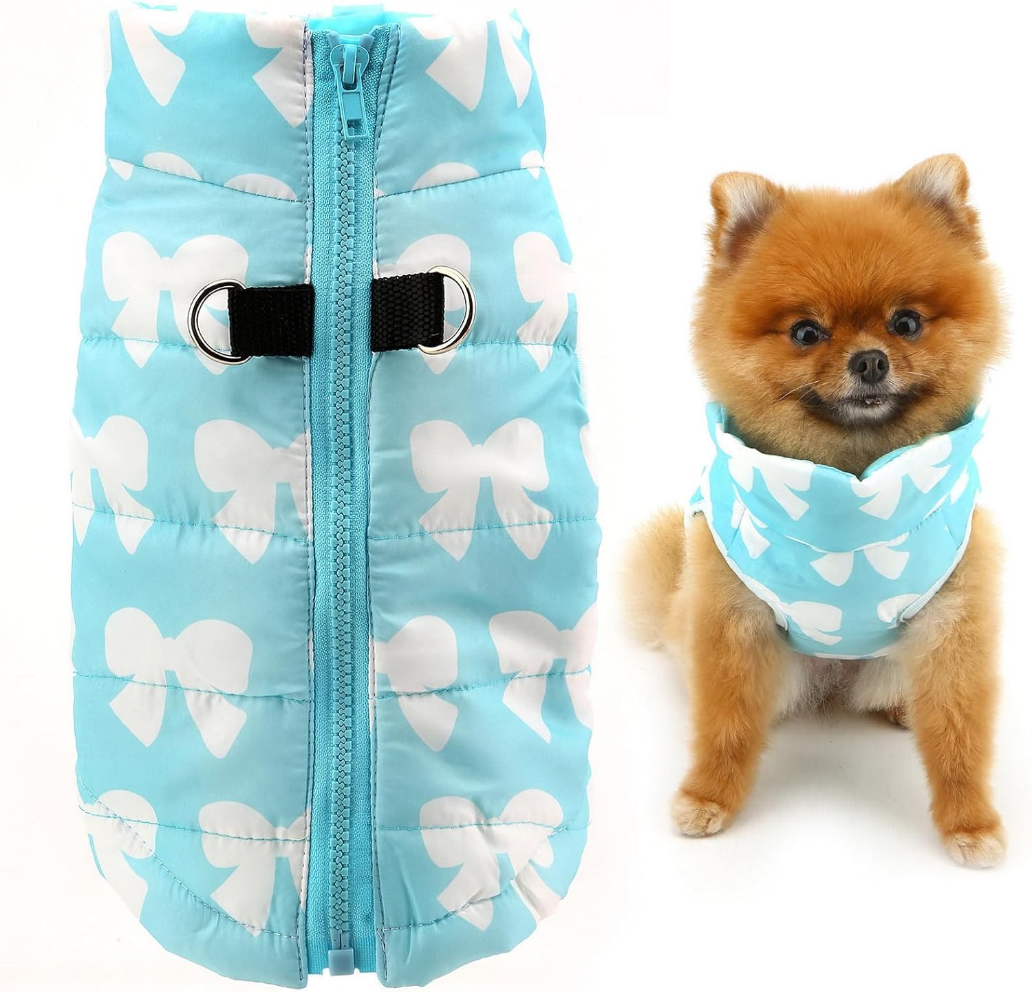 SMALLLEE_LUCKY_STORE Small Dog Cat Winter Coat Harness Jacket with D-ring Boy Girl Pet Puppy Comfort Padded Bomber Vest No Pull Chihuahua Clothes Pink Bows XS