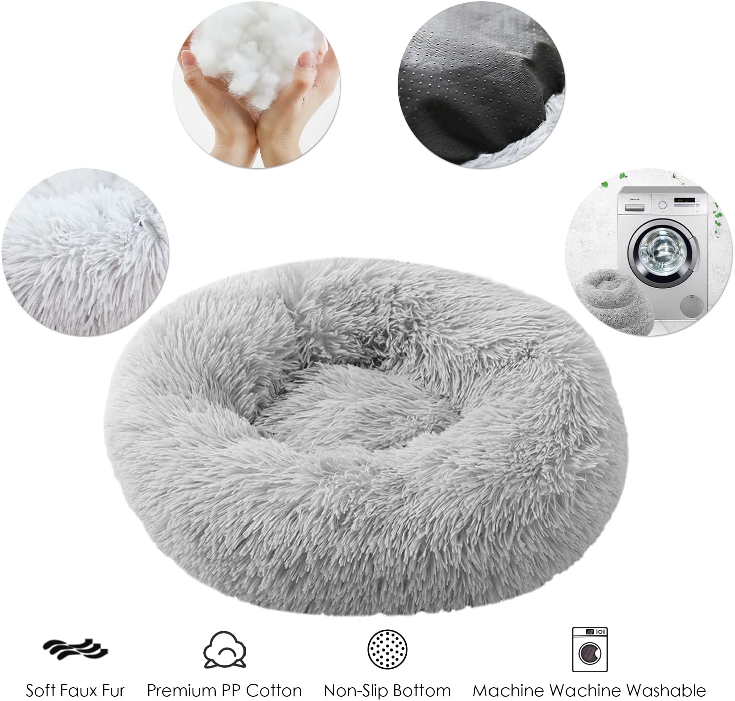 UUEMB 50cm Calming Dog Cat Bed, Plush Donut Pets | ObaPet