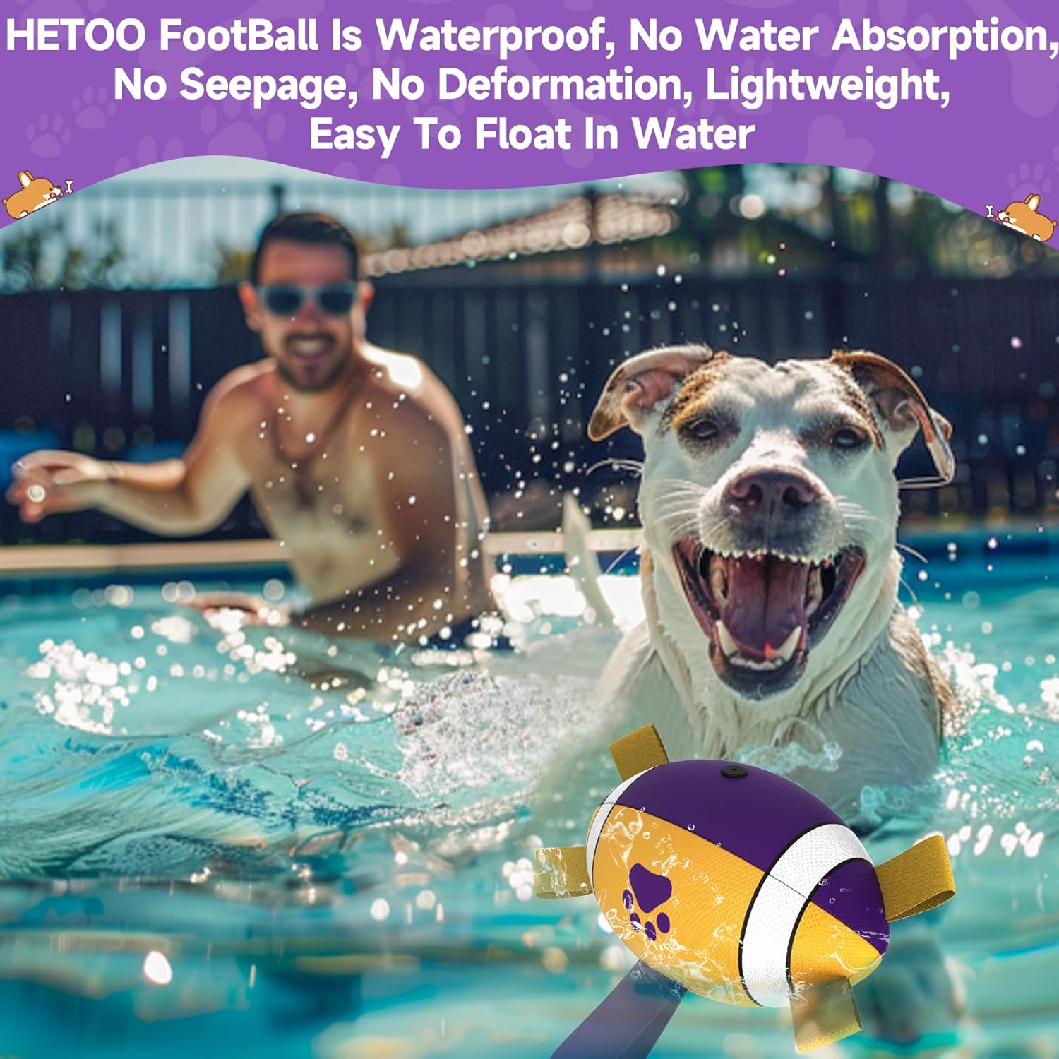 HETOO Interactive Dog Football Toys with Grab Tabs, Durable Dog Water Balls for Small Medium Breed, Indoor & Outdoor
