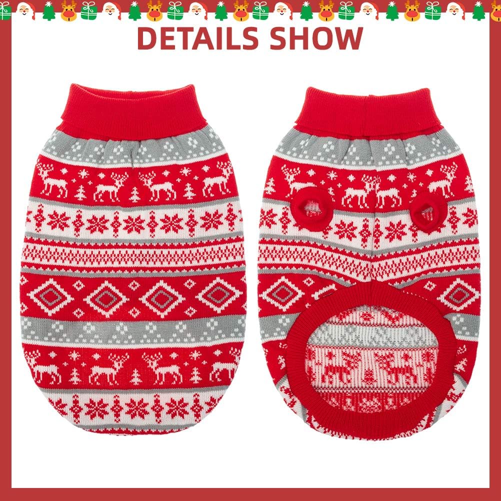 BINGPET Classic Dog Jumper Snowflake Elk Pattern - Soft Thickening Pet Sweater Warm Cat Dog Apparel, Knitwear Pet Winter Clothes Christmas Outfits