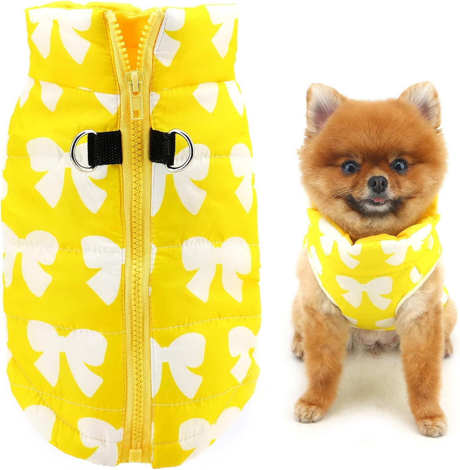 SMALLLEE_LUCKY_STORE Small Dog Cat Winter Coat Harness Jacket with D-ring Boy Girl Pet Puppy Comfort Padded Bomber Vest No Pull Chihuahua Clothes Pink Bows XS