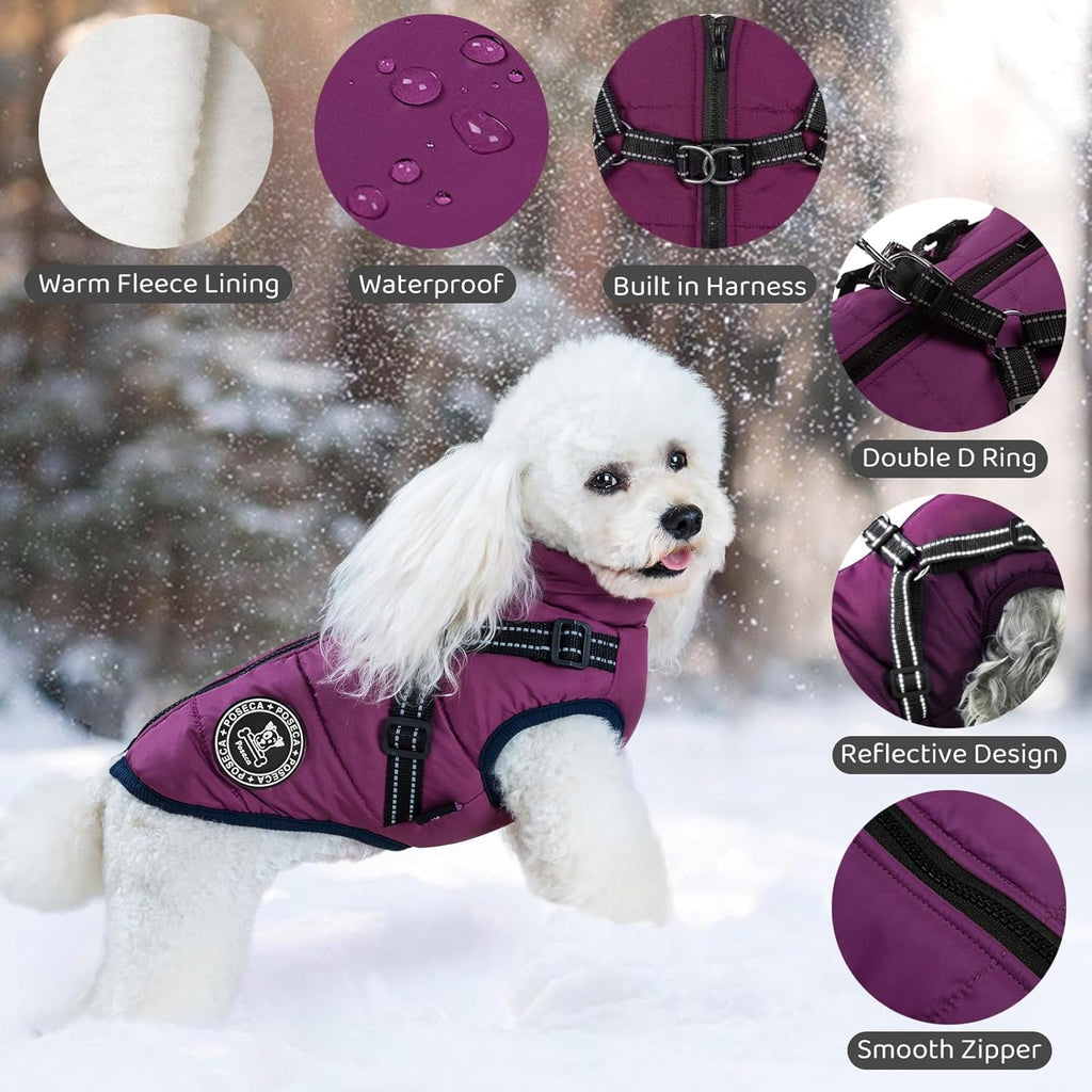 Poseca Dog Clothes for Small Dogs Dog Coat Waterproof Winter Jacket Warm Vest Dog Clothes Dog Coat Warm Winter Dog Jacket with Dog Harness for Small Medium Large Dogs