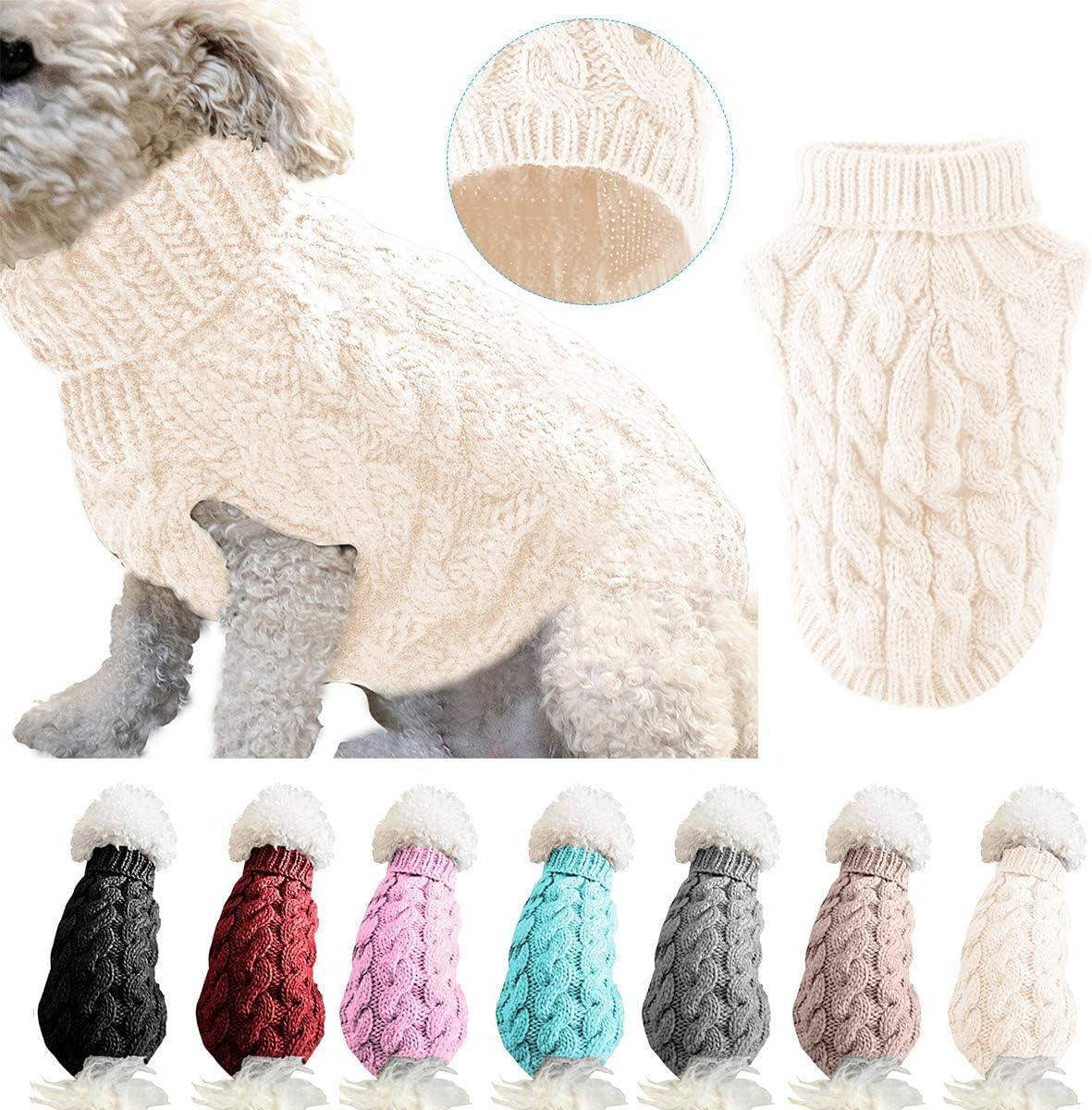 Pet Dog Turtleneck Knitting Sweater Coat Winter Warmer Thickening Pullover Knitwear Crochet Coat Clothes for Small Medium Large Dog Puppy Cat (M, Pink)
