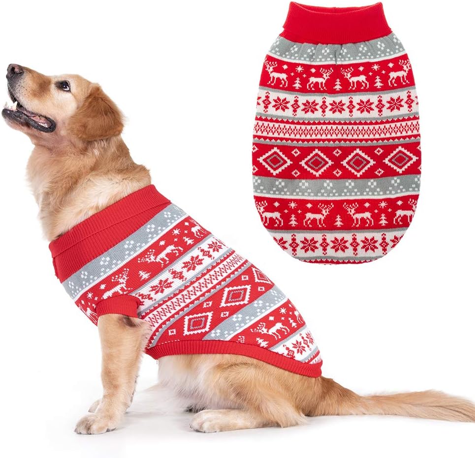 BINGPET Classic Dog Jumper Snowflake Elk Pattern - Soft Thickening Pet Sweater Warm Cat Dog Apparel, Knitwear Pet Winter Clothes Christmas Outfits