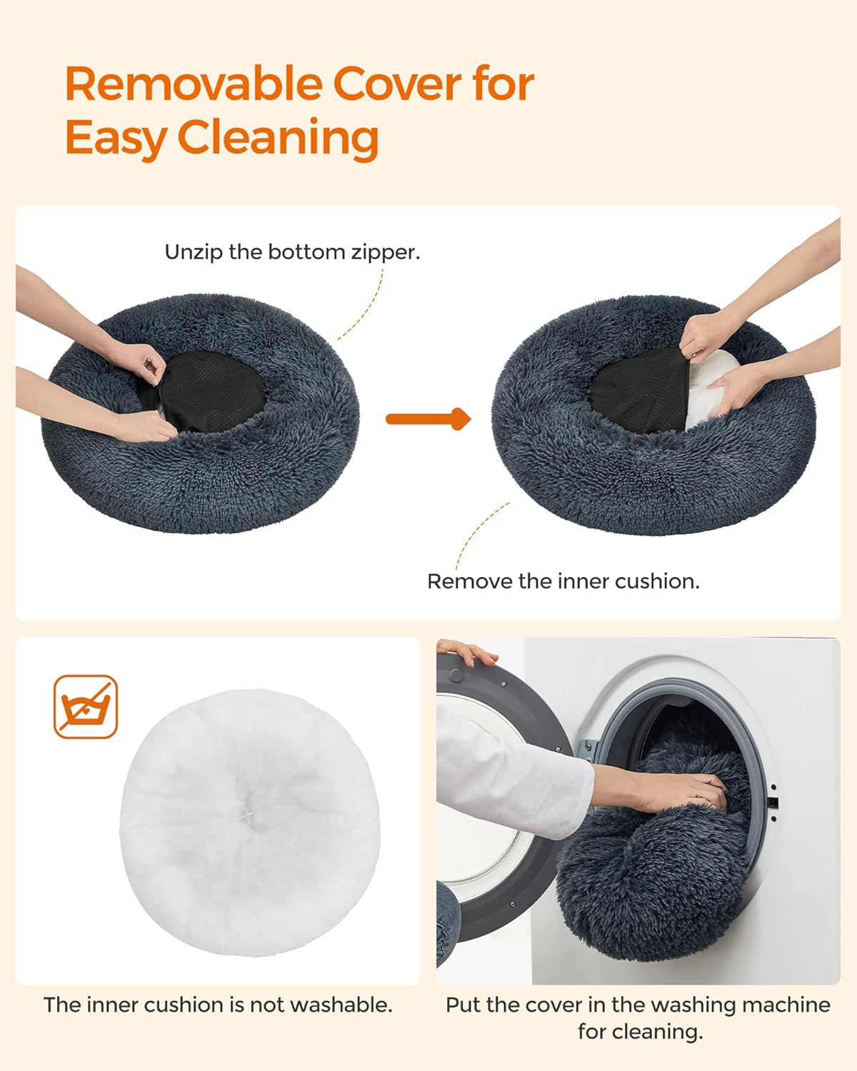 Feandrea Dog Bed, Donut Cat Bed, Fluffy Calming | ObaPet