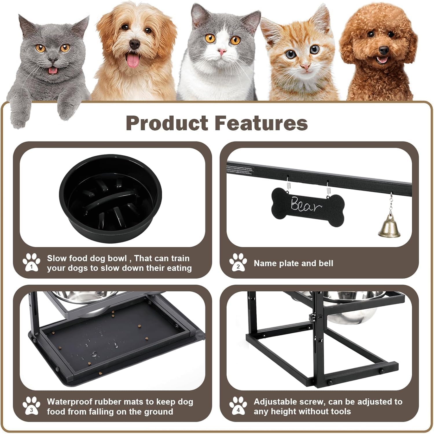 Raised Dog Bowl Height-Adjustable, Dog bowls | ObaPet