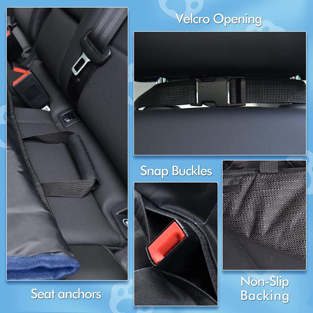 Hopidogie Dog Car Seat Cover 4-in-1, 100% Waterproof Dog Hammock for Car Back Seat, Scratchproof Nonslip Back Bench Cover for Pets Machine Washable Durable Universal fits Trucks SUV