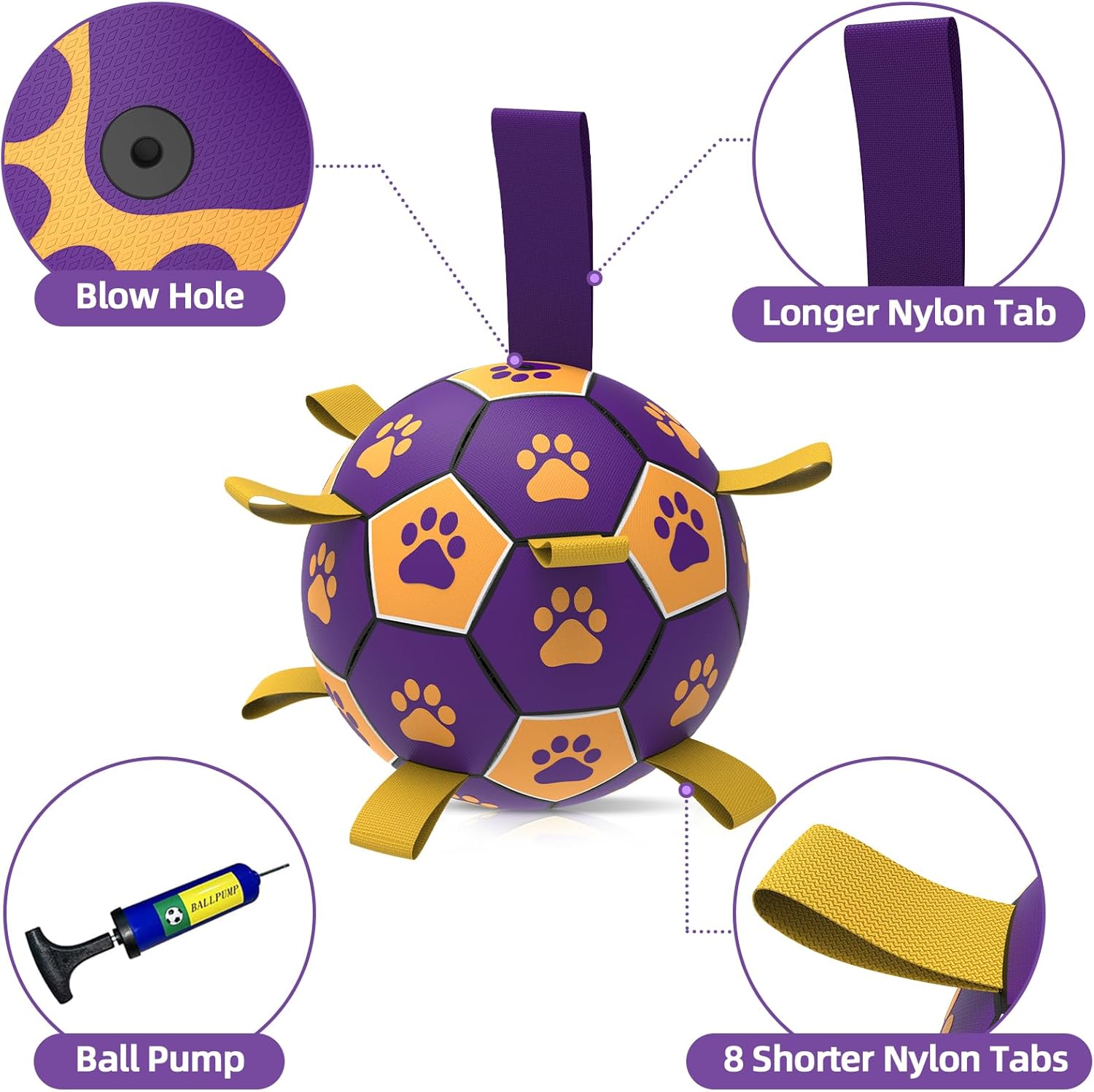 HETOO Interactive Dog Football Toys with Grab Tabs, Durable Dog Water Balls for Small Medium Breed, Indoor & Outdoor