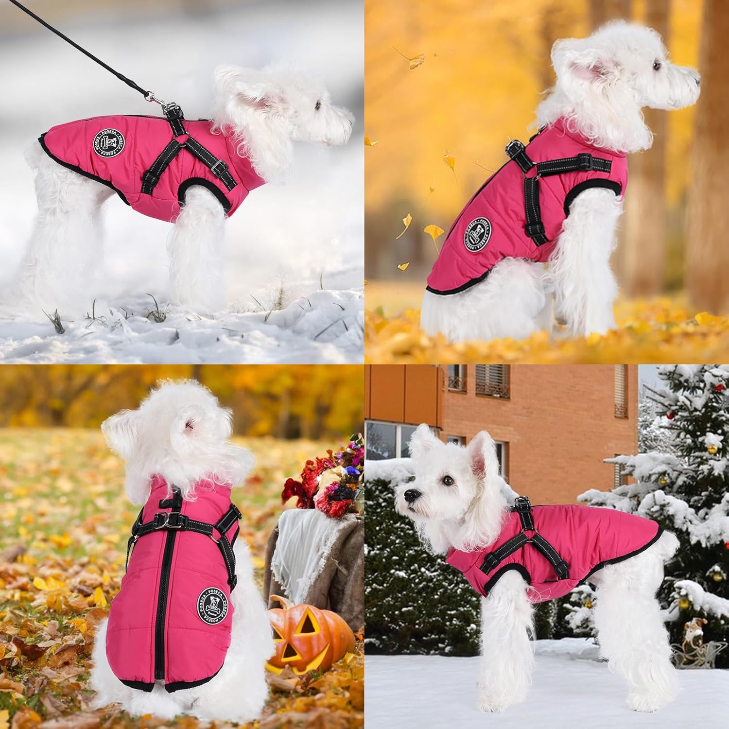 Poseca Dog Clothes for Small Dogs Dog Coat Waterproof Winter Jacket Warm Vest Dog Clothes Dog Coat Warm Winter Dog Jacket with Dog Harness for Small Medium Large Dogs