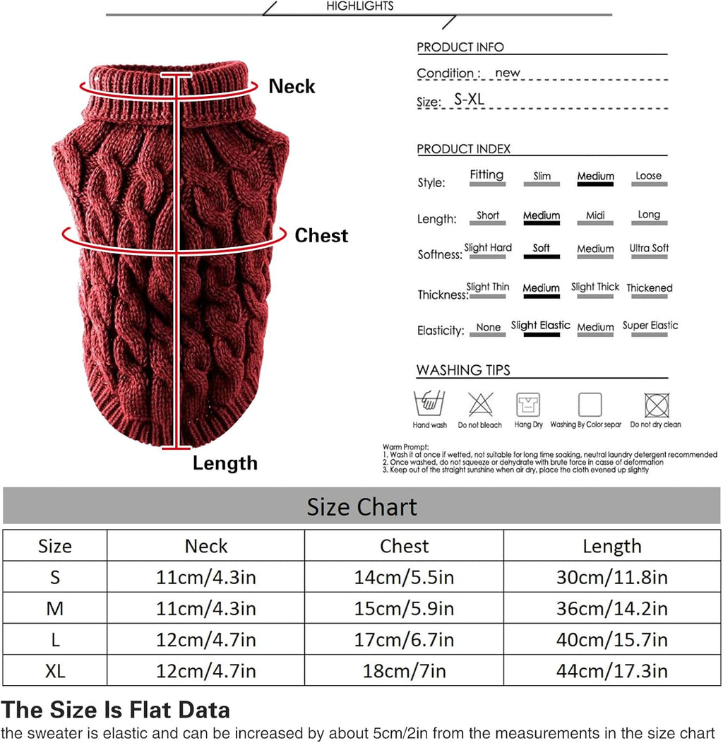 Pet Dog Turtleneck Knitting Sweater Coat Winter Warmer Thickening Pullover Knitwear Crochet Coat Clothes for Small Medium Large Dog Puppy Cat (M, Pink)