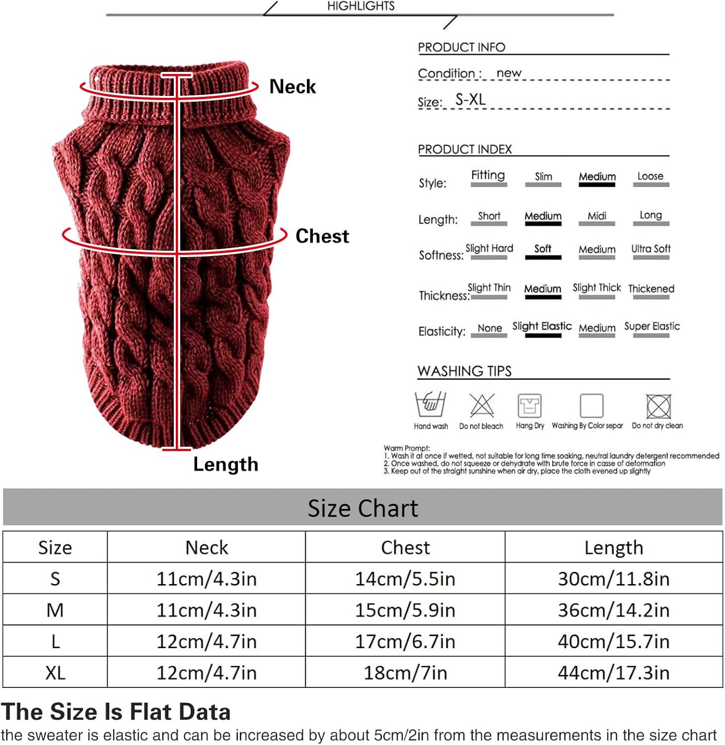 Pet Dog Turtleneck Knitting Sweater Coat Winter Warmer Thickening Pullover Knitwear Crochet Coat Clothes for Small Medium Large Dog Puppy Cat (M, Pink)