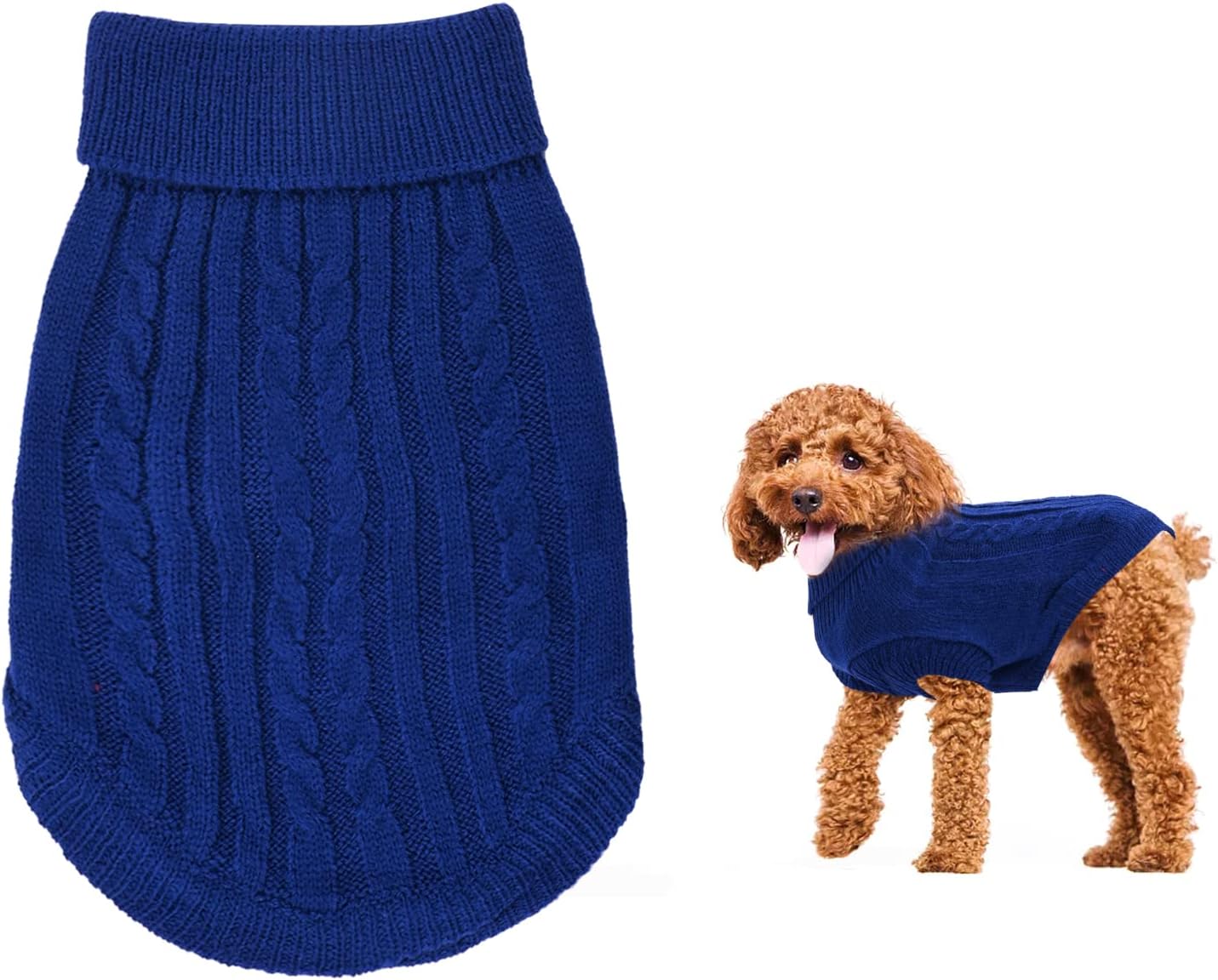 Small Dog Jumper, Warm Puppy Sweater for Small Dogs Winter Knitted Dog Pullover Soft Turtleneck Dog Clothes Vest for Pet Autumn, Winter Outfit for Welsh Corgi, Yorkshire Terrier, Chihuahua (XS, Blue)