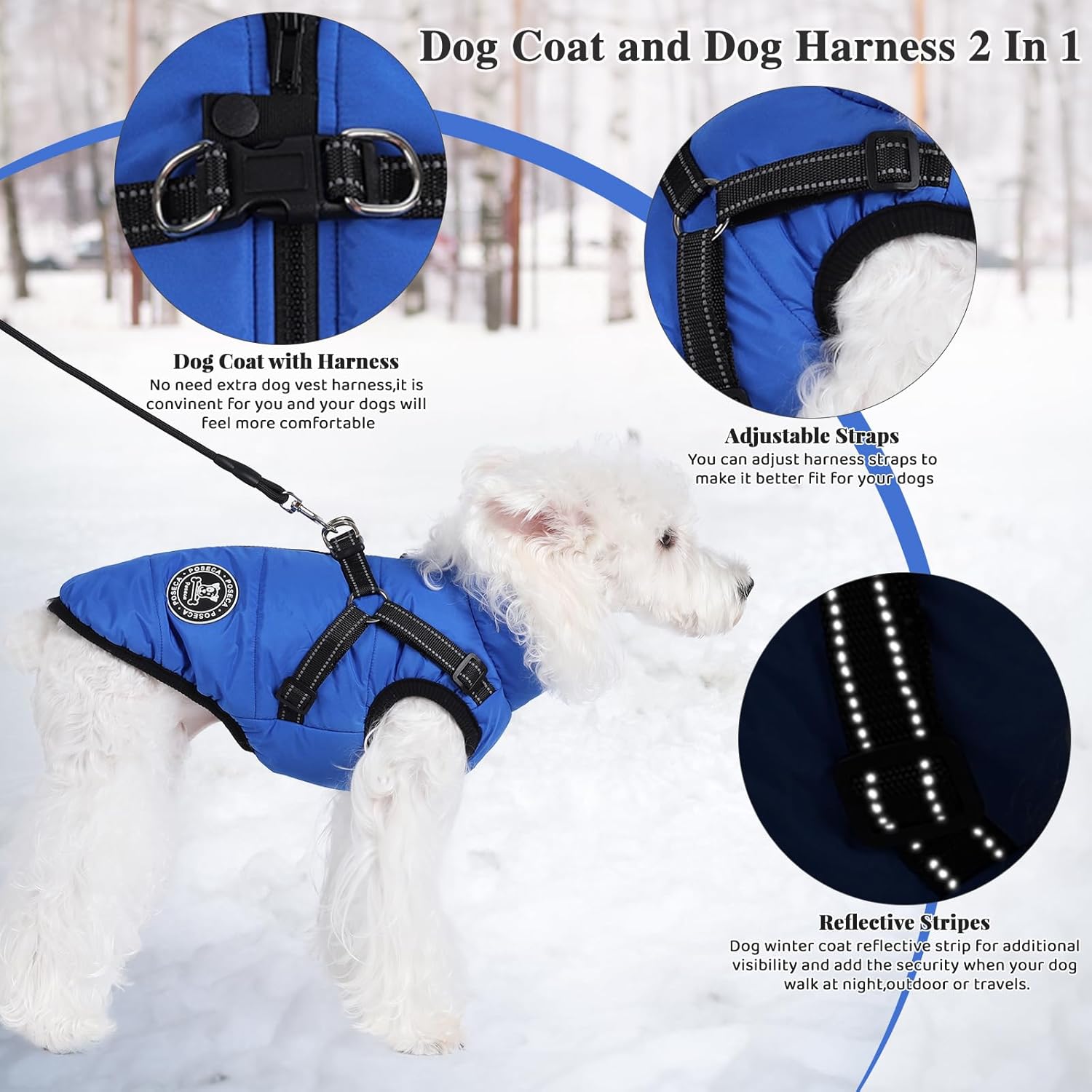 Poseca Dog Clothes for Small Dogs Dog Coat Waterproof Winter Jacket Warm Vest Dog Clothes Dog Coat Warm Winter Dog Jacket with Dog Harness for Small Medium Large Dogs