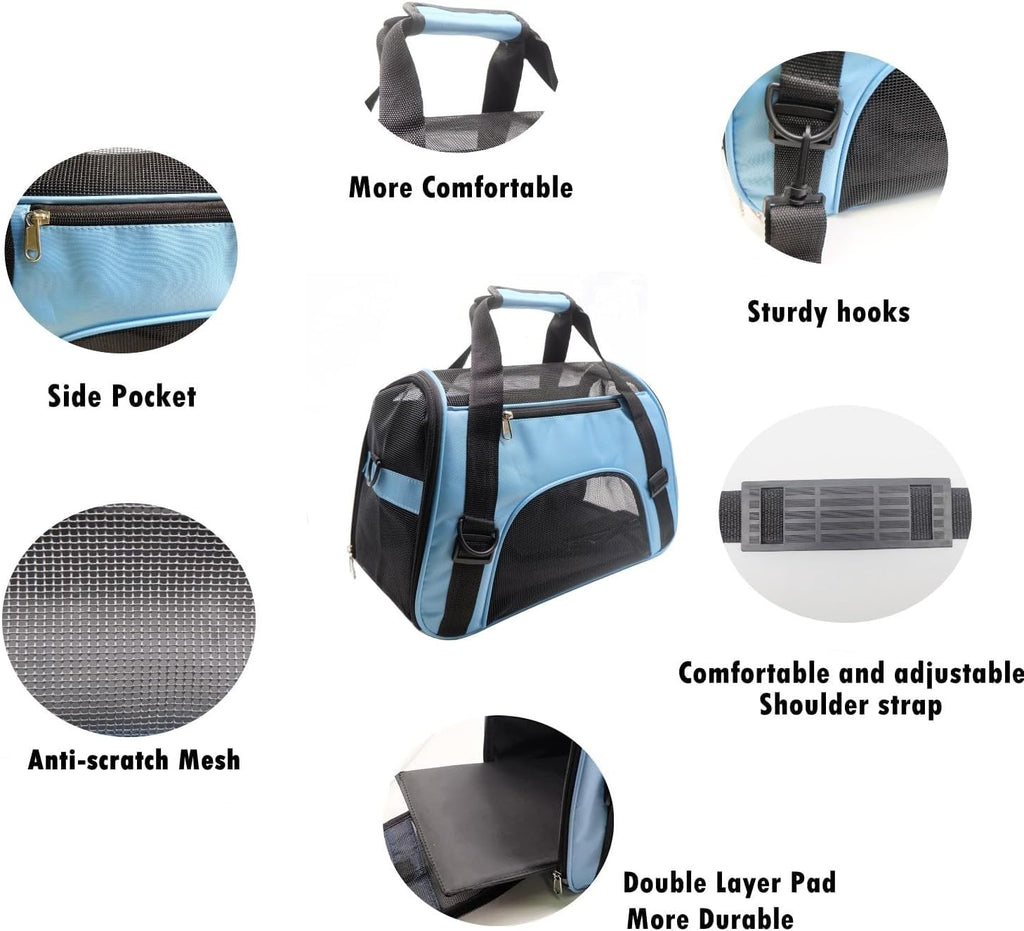 ZvoanSem Pet Carrier Bag,Small Cat Carrier Kitten Puppy little Dog Carrier for Travel Airline Approved Small Animal (Small, Blue)