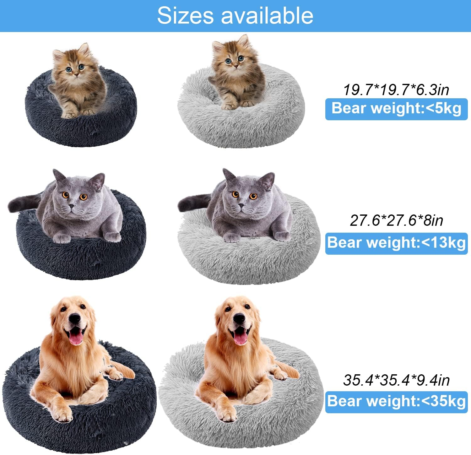 UUEMB 50cm Calming Dog Cat Bed, Plush Donut Pets | ObaPet