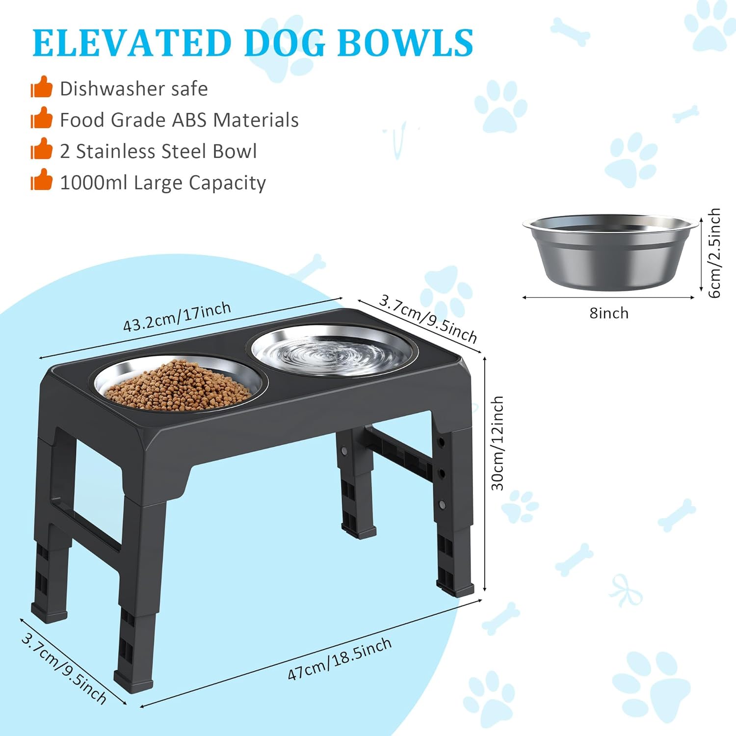 IOKHEIRA Dog Bowls with Stand,4 Heights | ObaPet