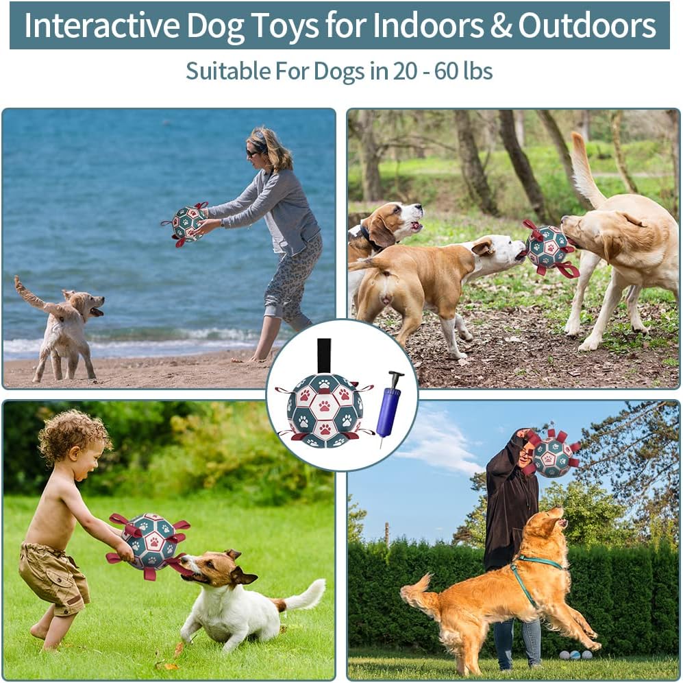 HETOO Interactive Dog Football Toys with Grab Tabs, Durable Dog Water Balls for Small Medium Breed, Indoor & Outdoor